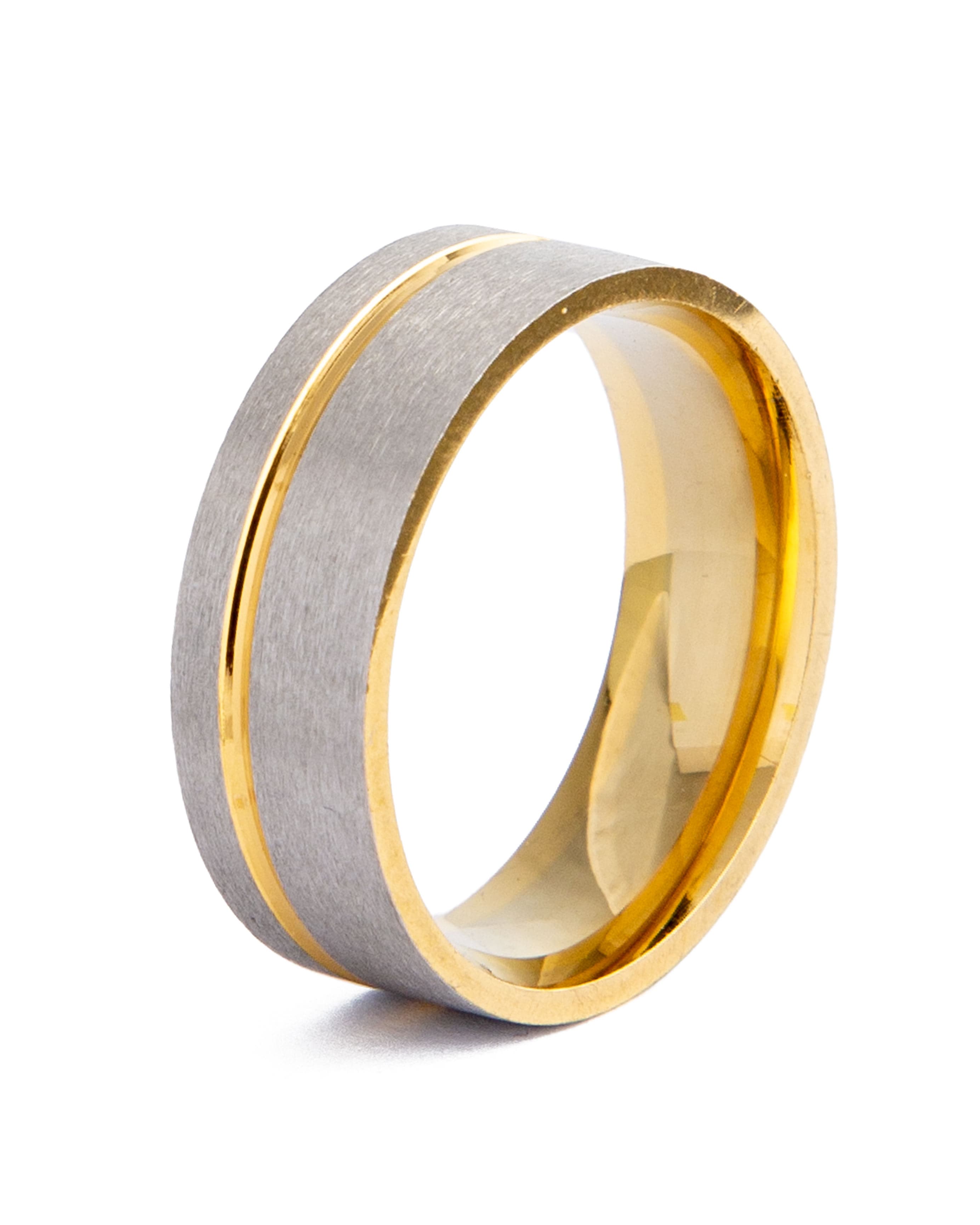 Brushed Tungsten Carbide & Gold Wedding Men's Ring, 11575 - Grey & Gold