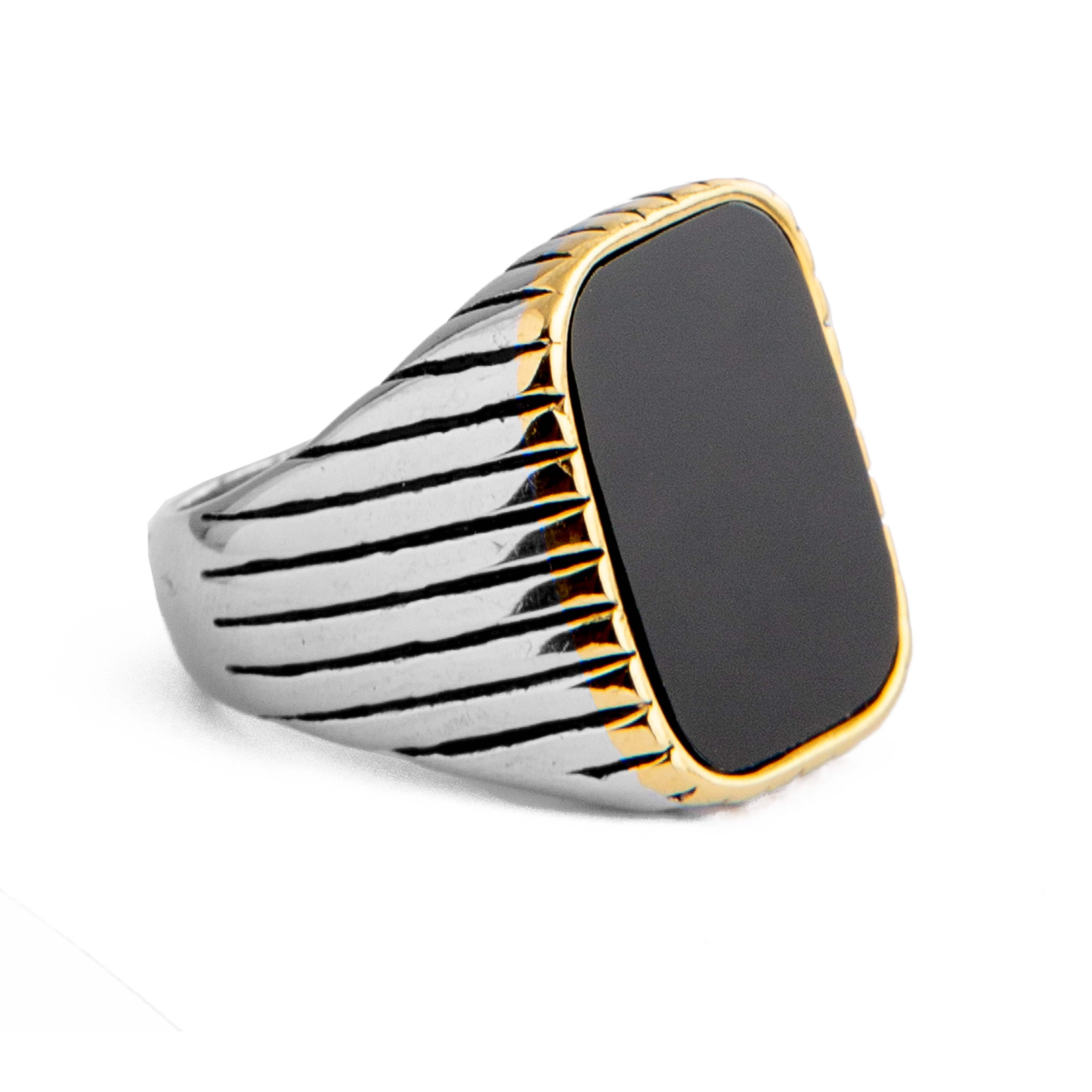 Men's Onyx Signet Ring - Black Stone Silver Band