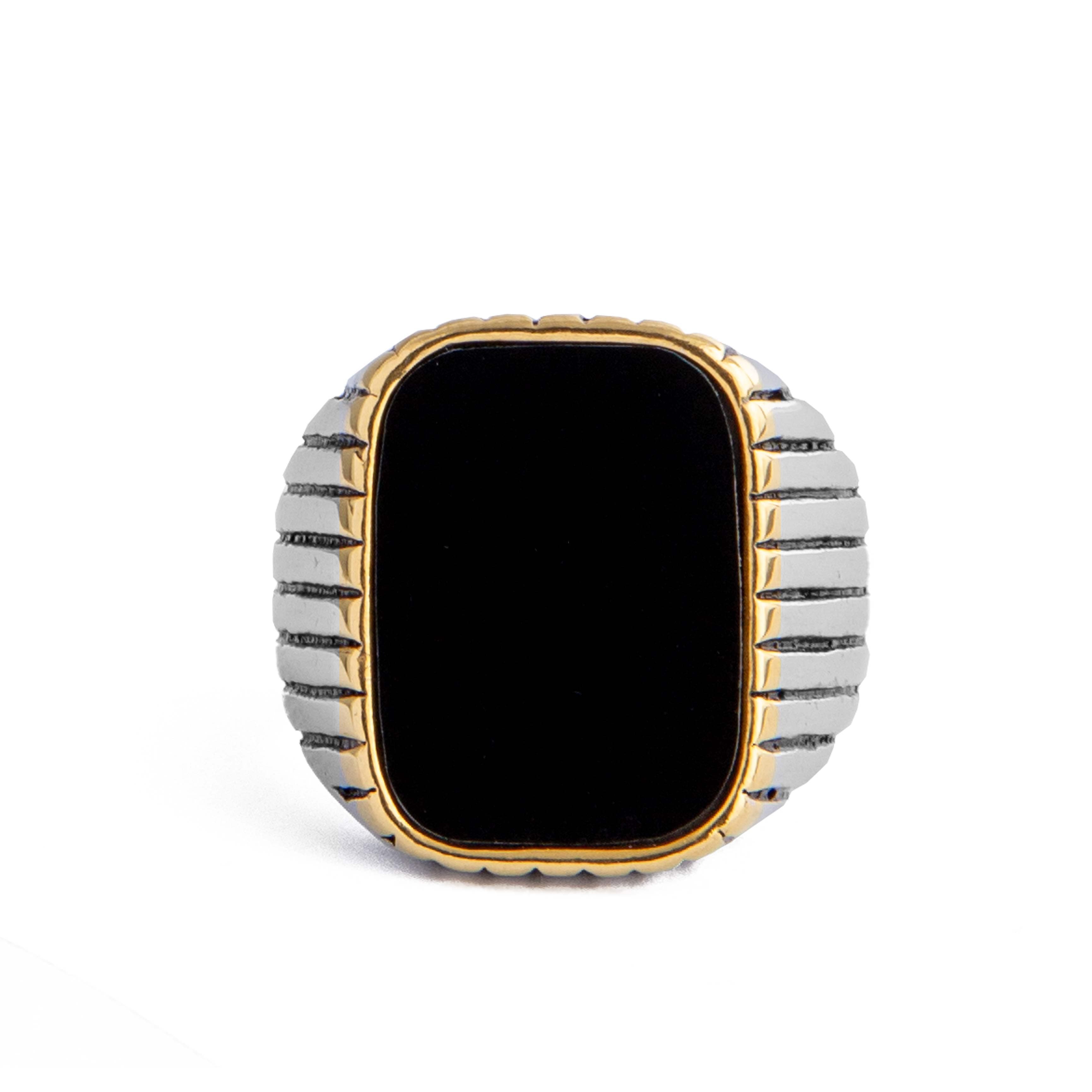 Men's Onyx Signet Ring - Black Stone Silver Band