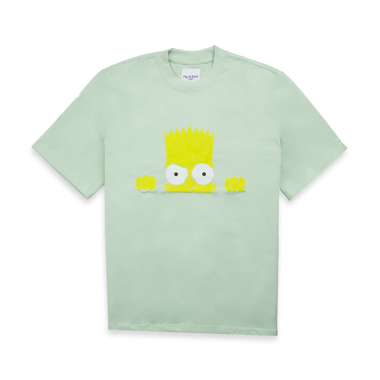 Mint green Bart Simpson peeking t-shirt. Funny cartoon tee
