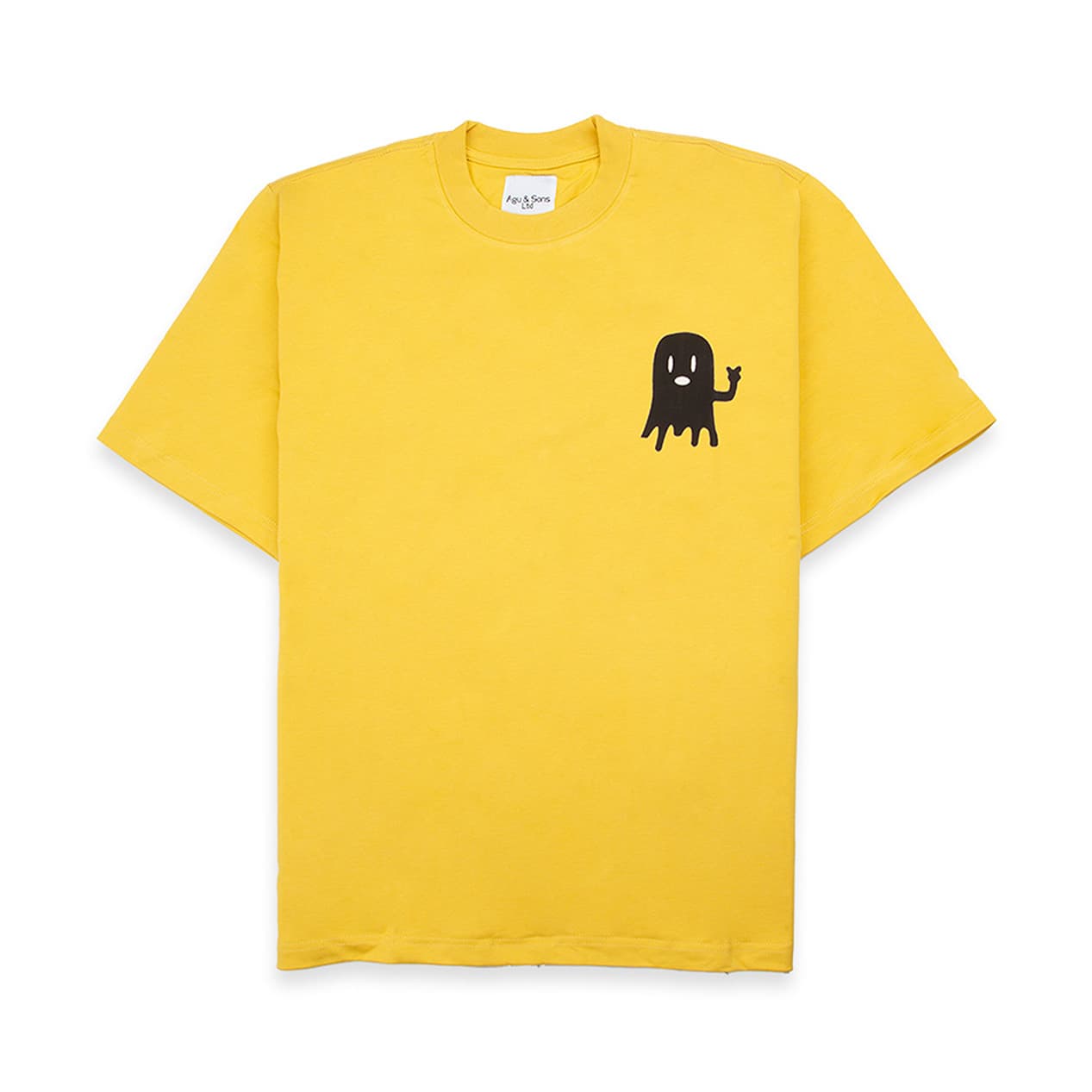 Yellow t-shirt with cute ghost graphic. Funny spooky tee