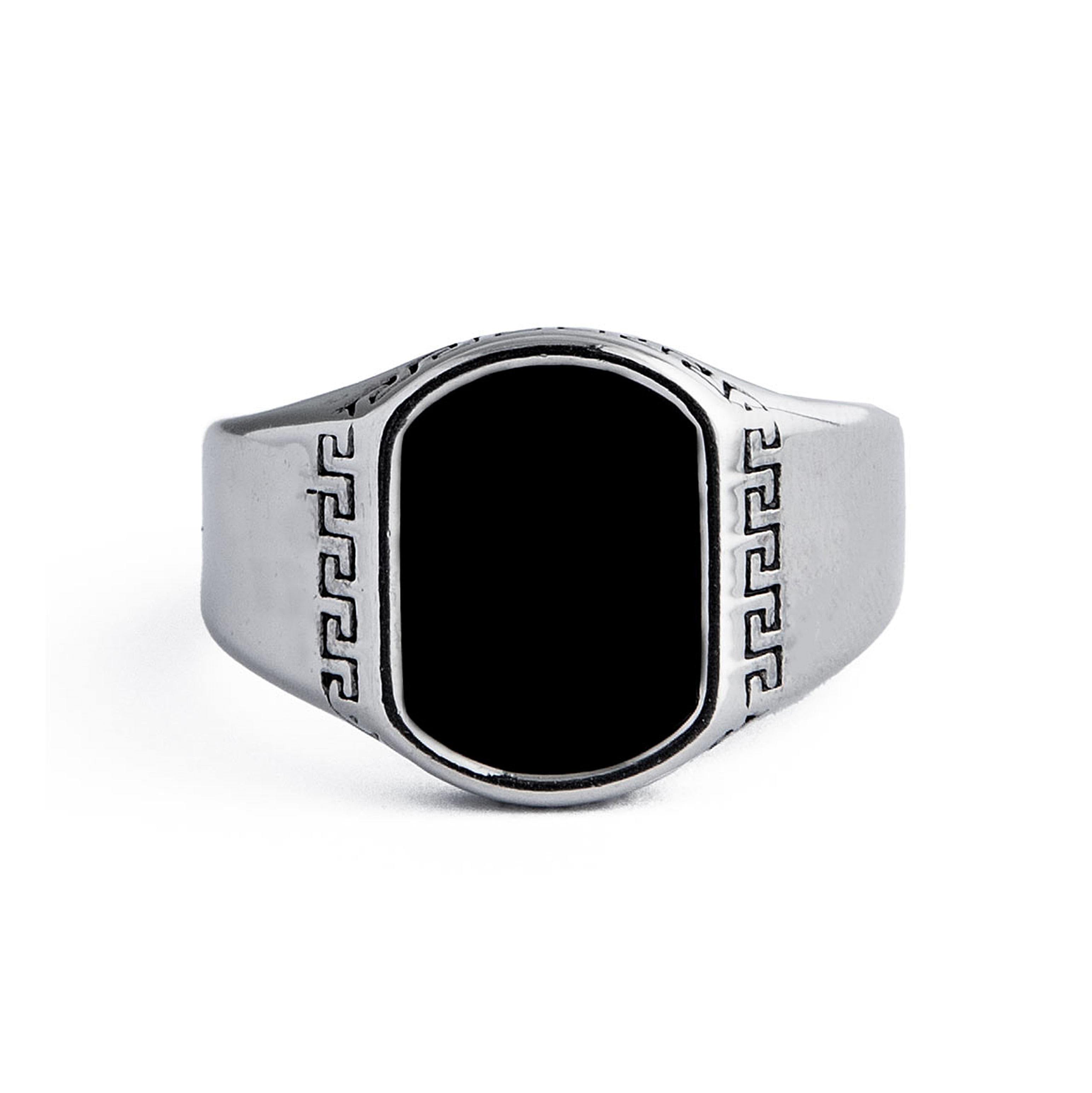 Black Onyx Sterling Silver Greek Key Signet Ring