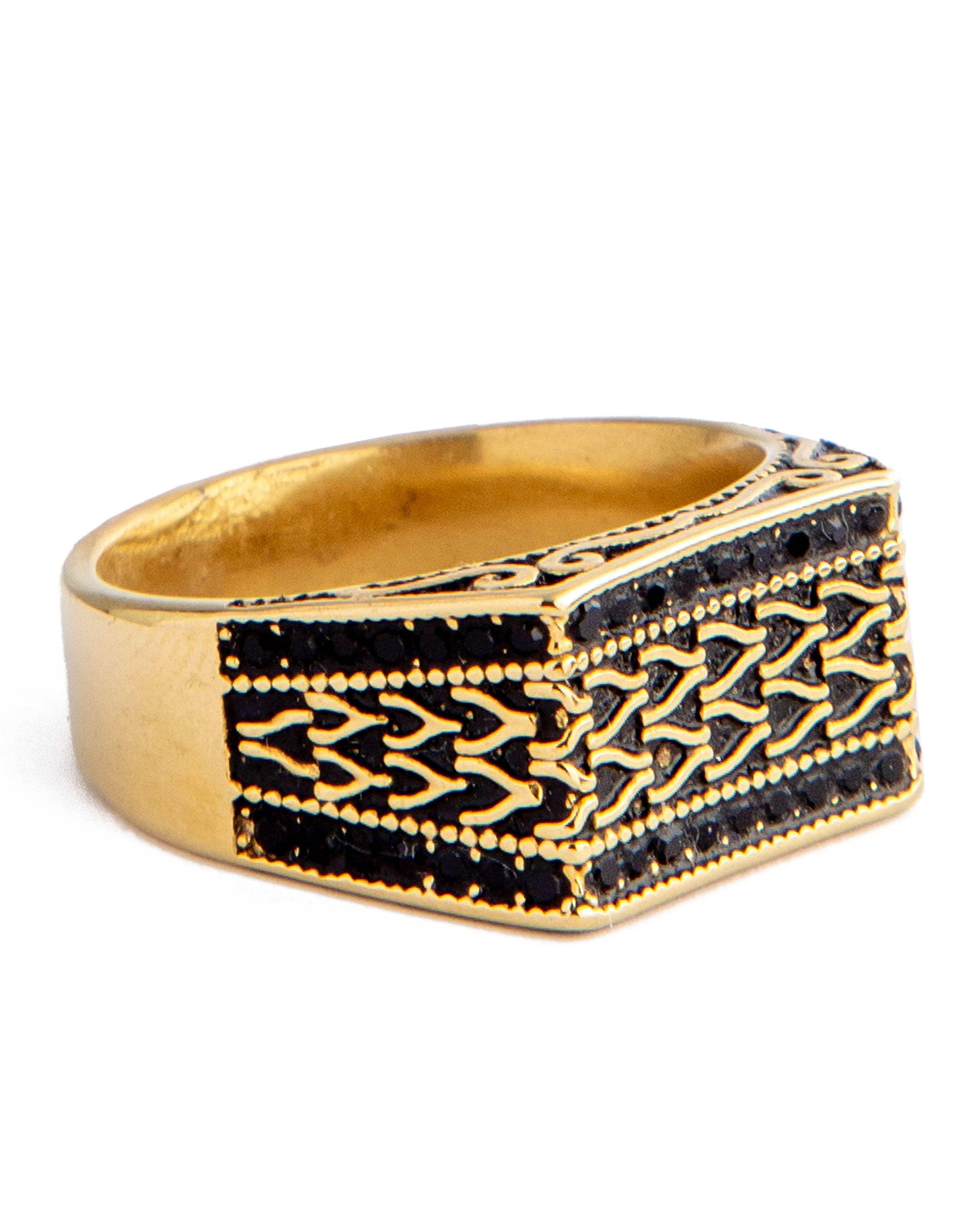 Men's Gold-Plated Black Cubic Zirconia Men's, Ring, 11575- Gold