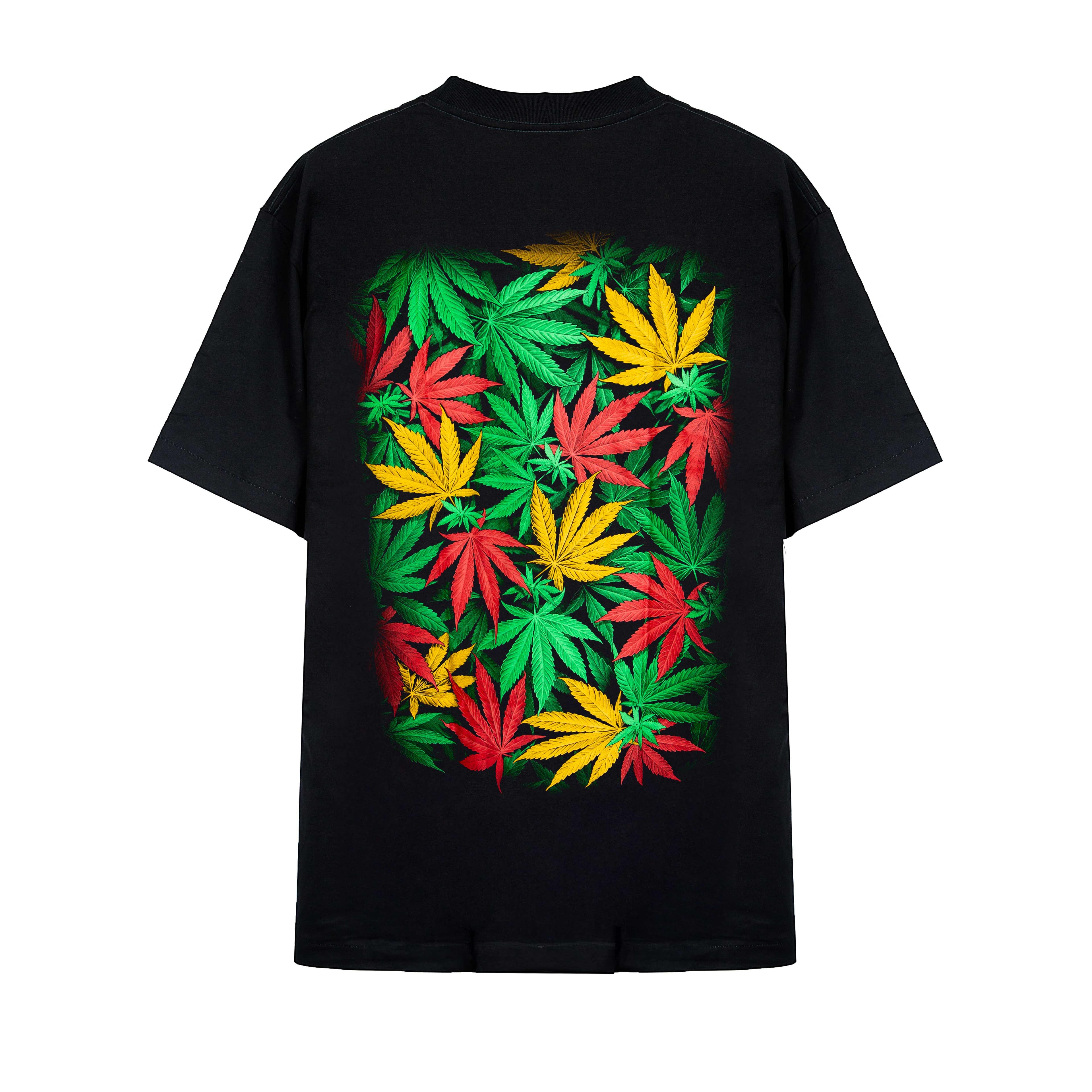 Rock Eagle Rasta Cannabis Leaves Glow-in-Dark Black T-Shirt