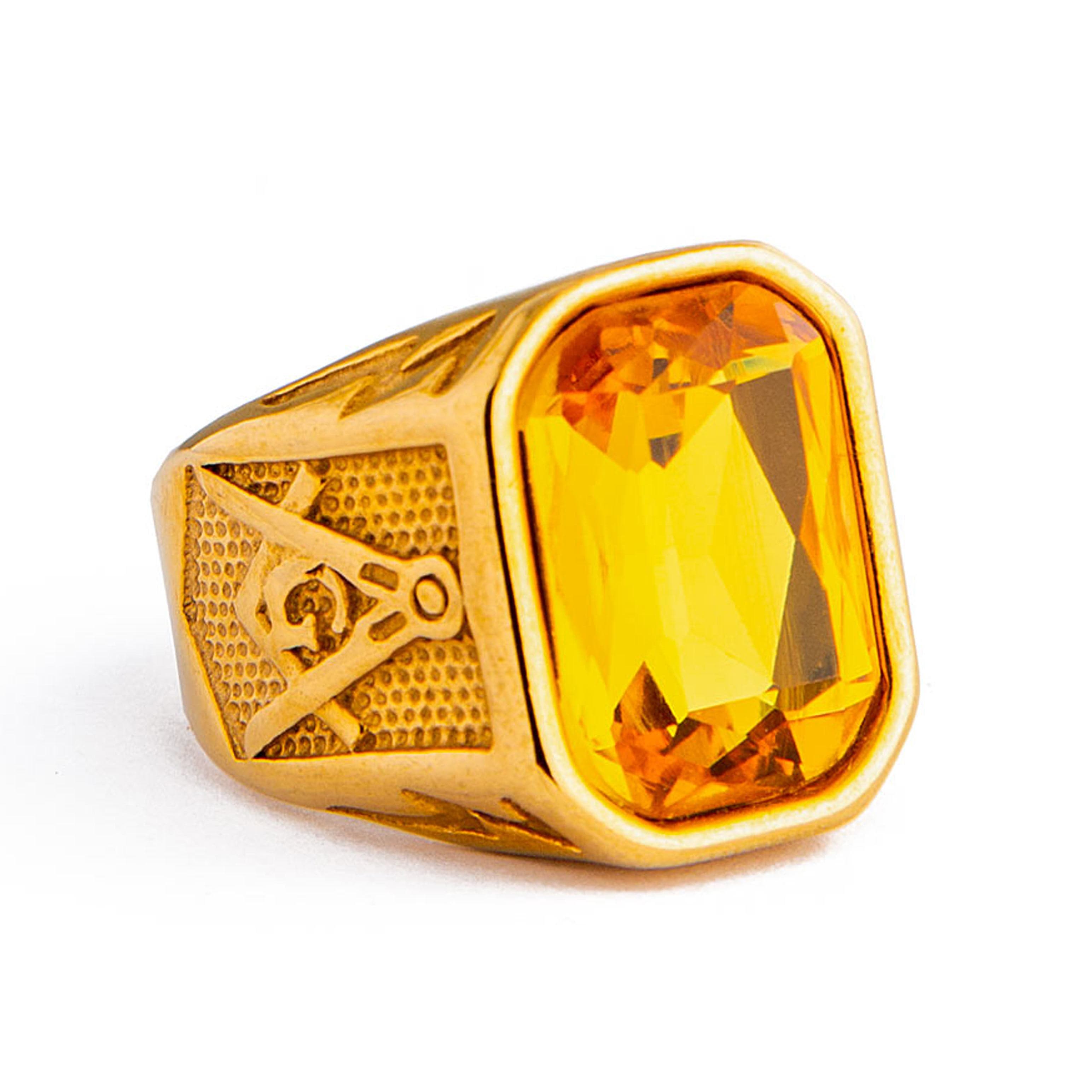 Men's Rectangular Black Onyx Gold Statement Ring