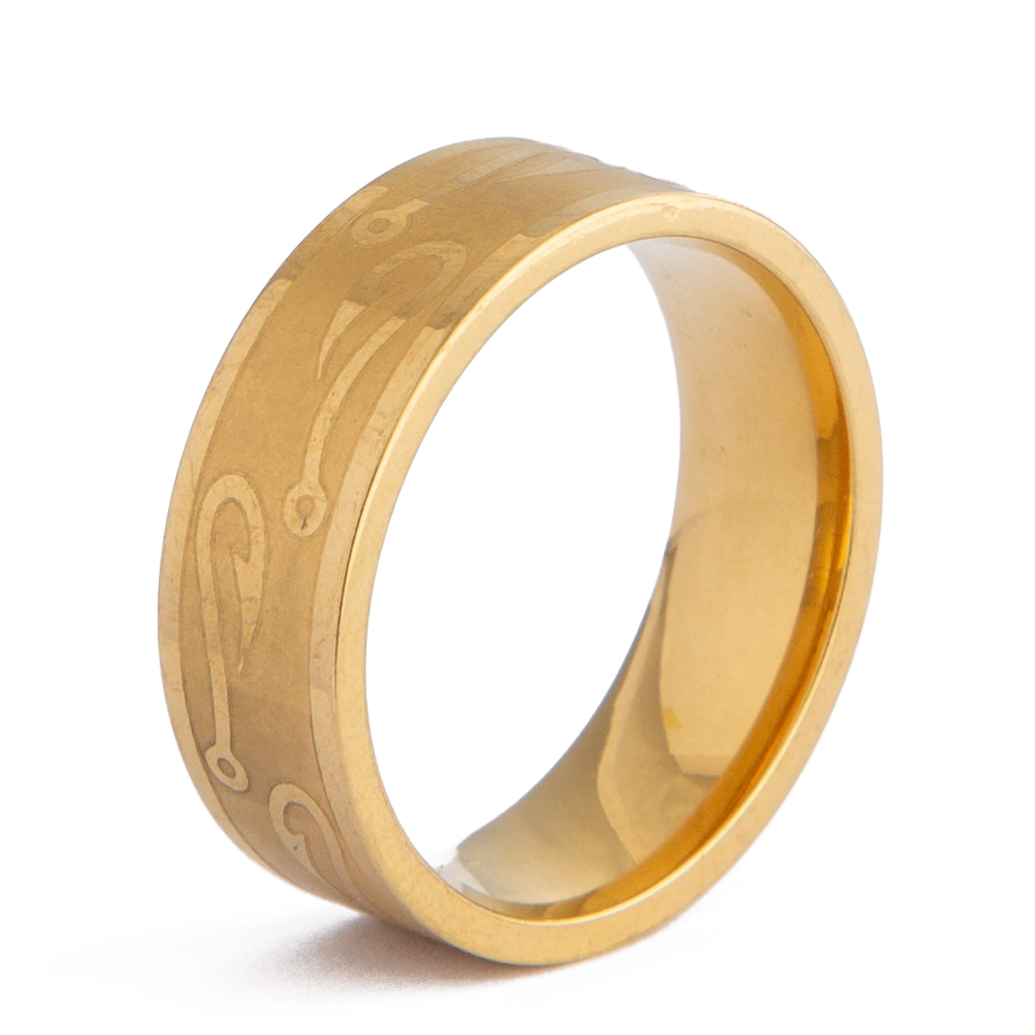 Gold titanium ring with fish hook design