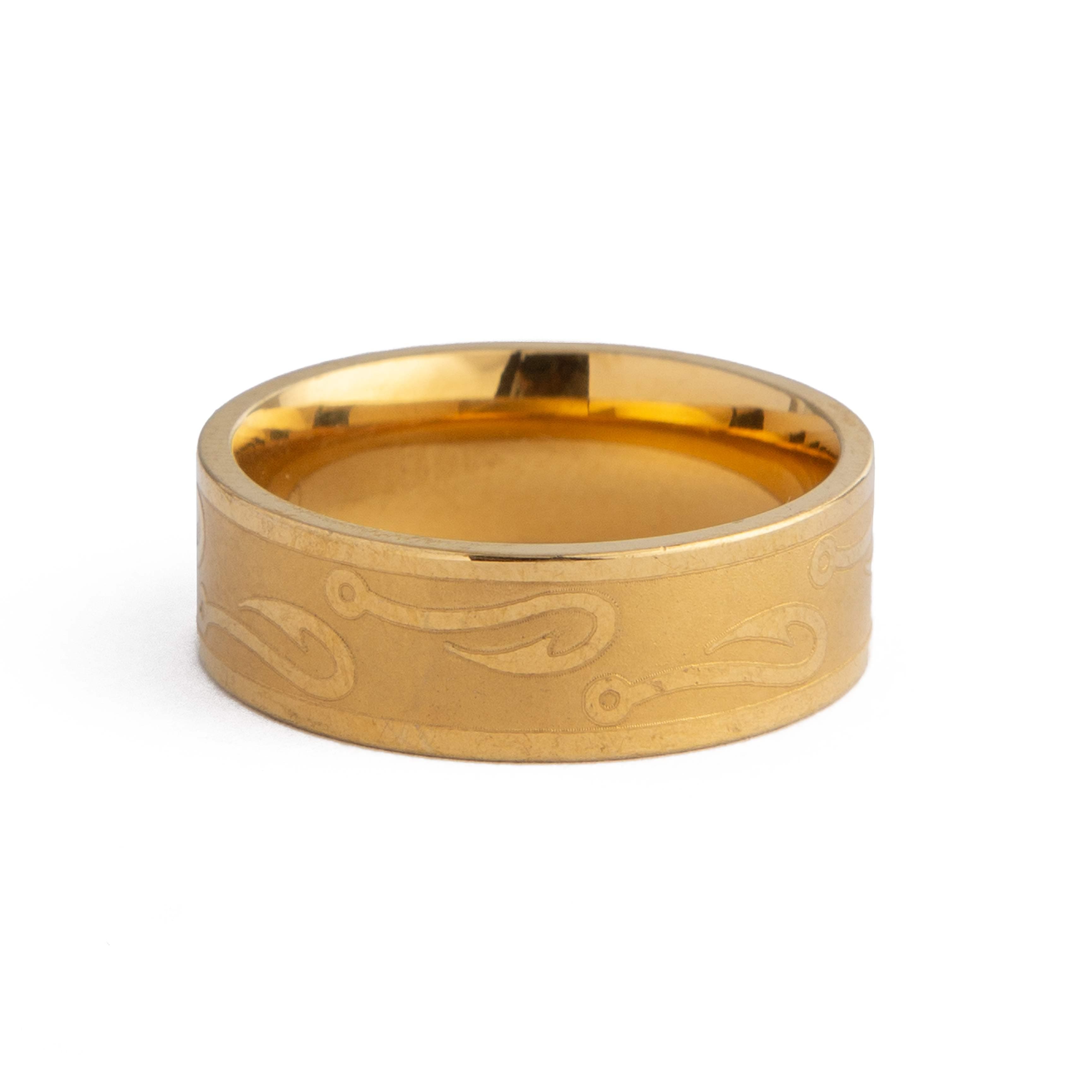 Gold titanium ring with fish hook design