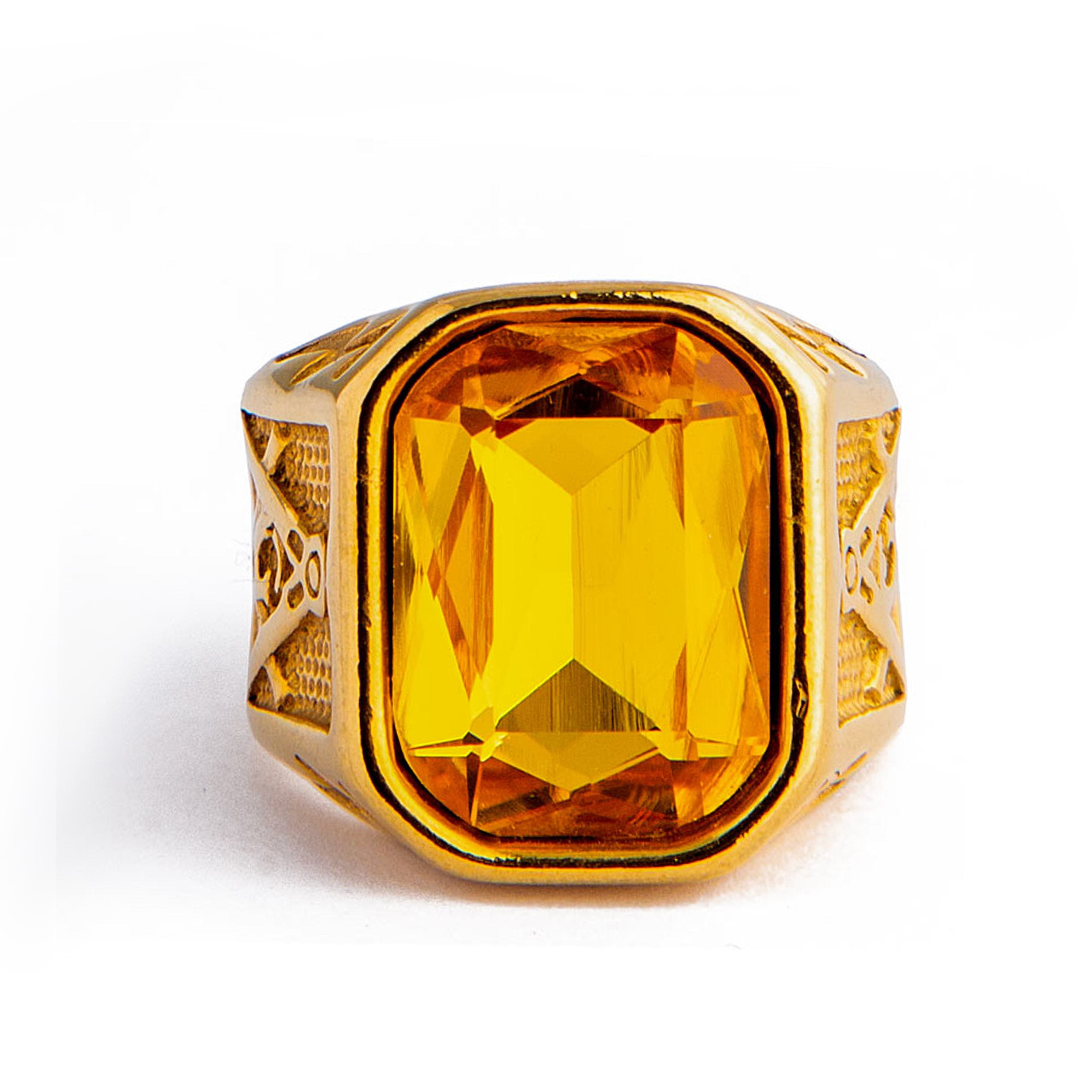 Men's Rectangular Black Onyx Gold Statement Ring