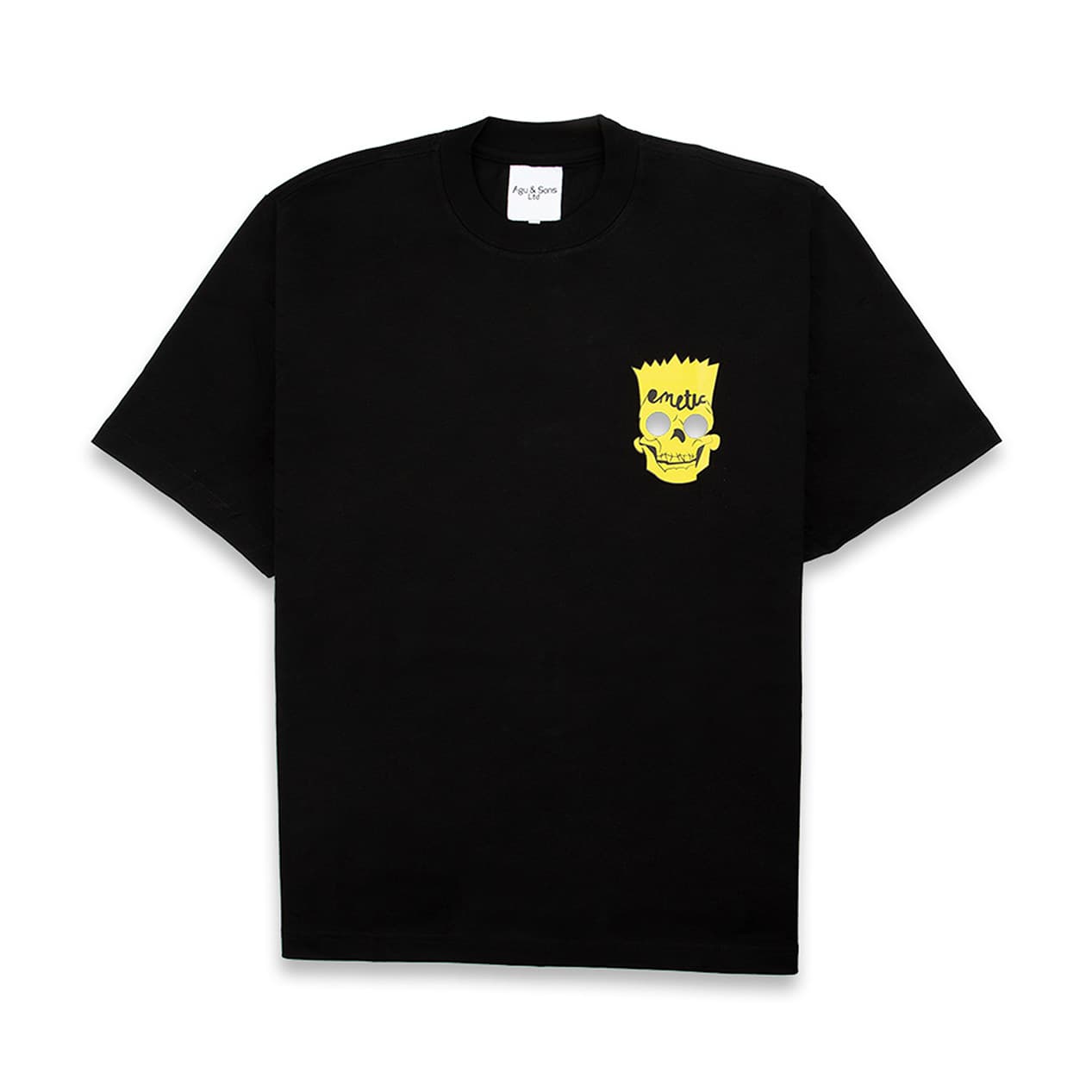 Black Bart Simpson skull smile graphic t-shirt. Funny cartoon skull tee.