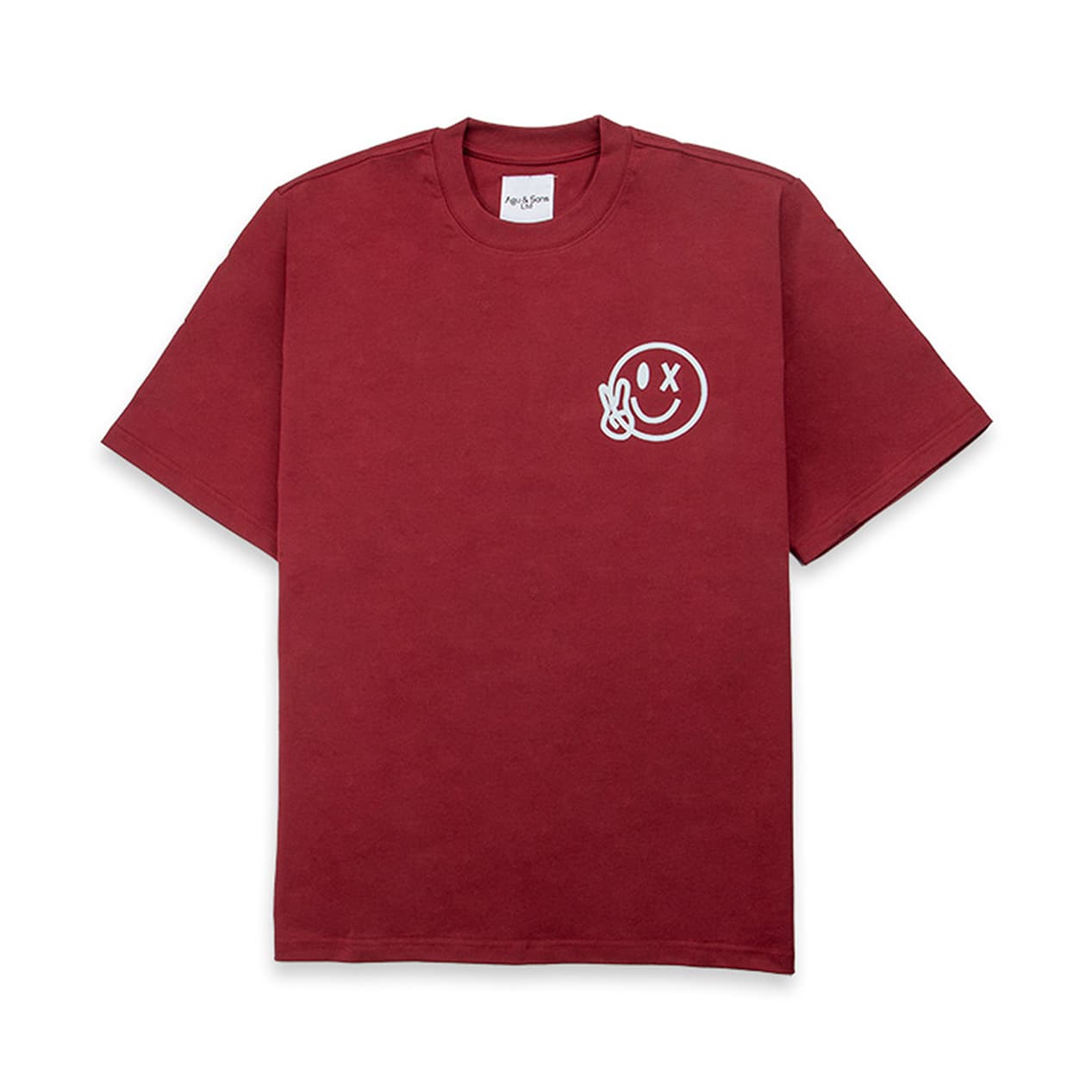 Agu & Sons Ltd Maroon Distressed Smiley Unisex Tee