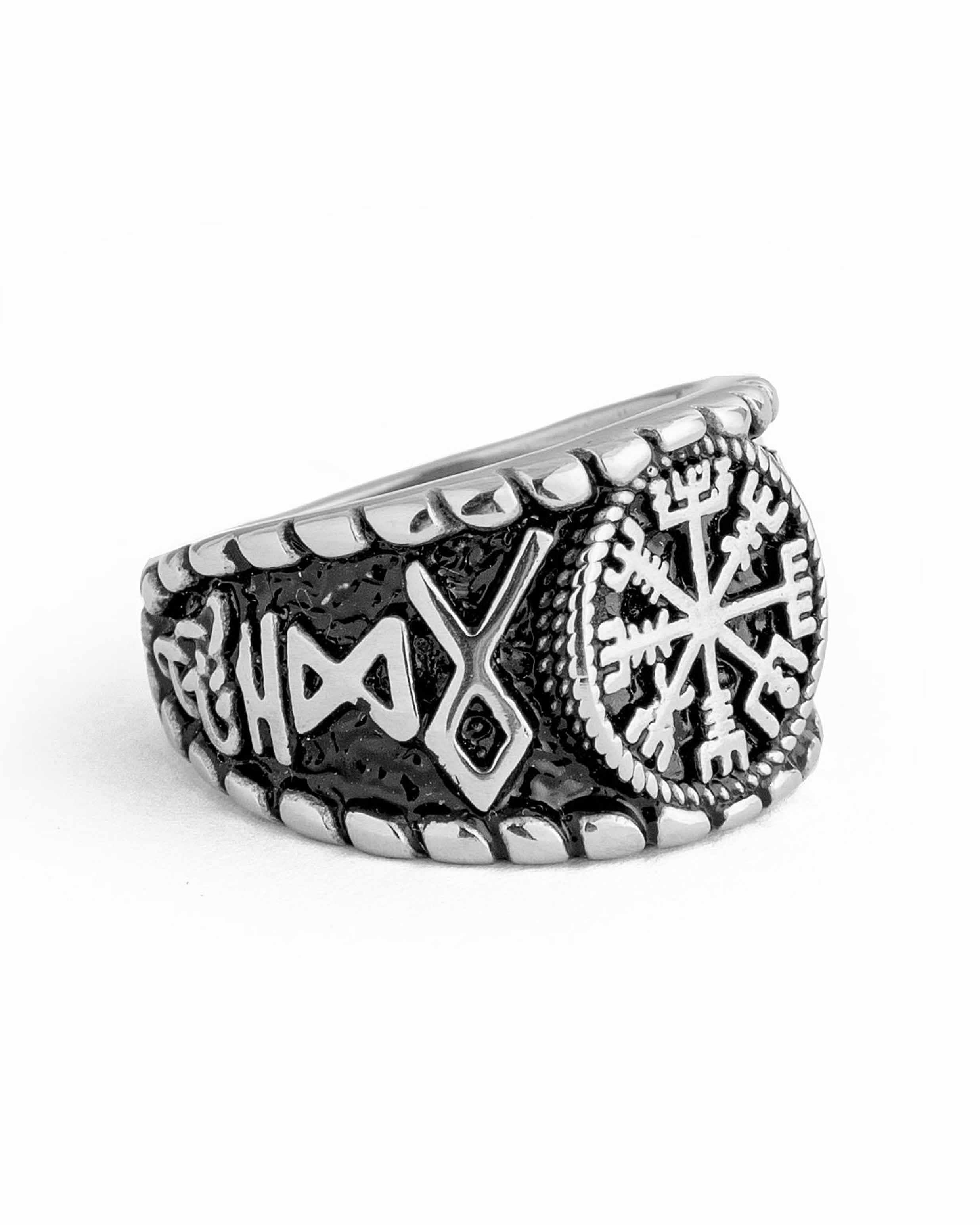Vegvisir Compass Stainless Steel Ring, 11575- Silver