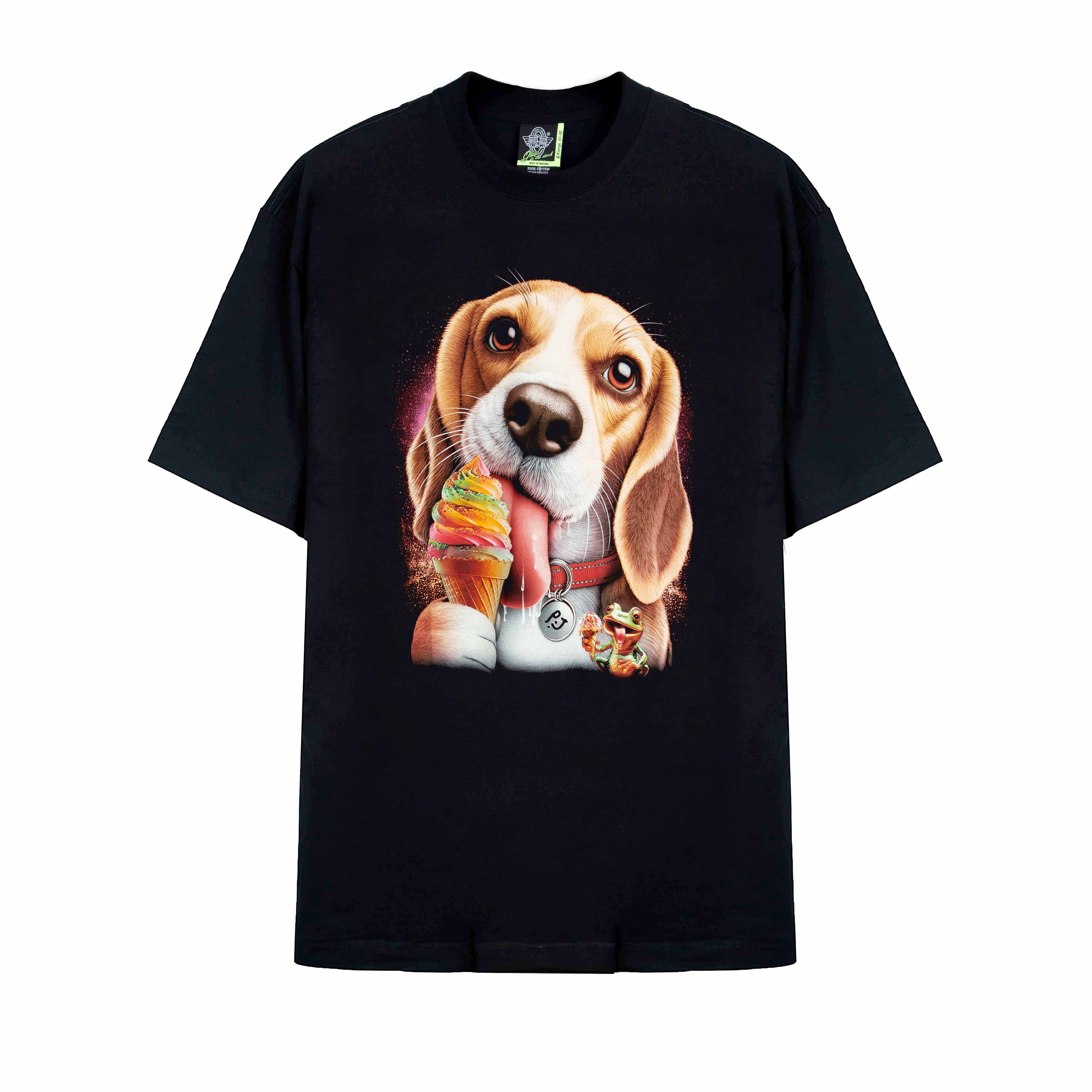 Rock Eagle Beagle Dog Ice Cream T-Shirt, 11606- Black
