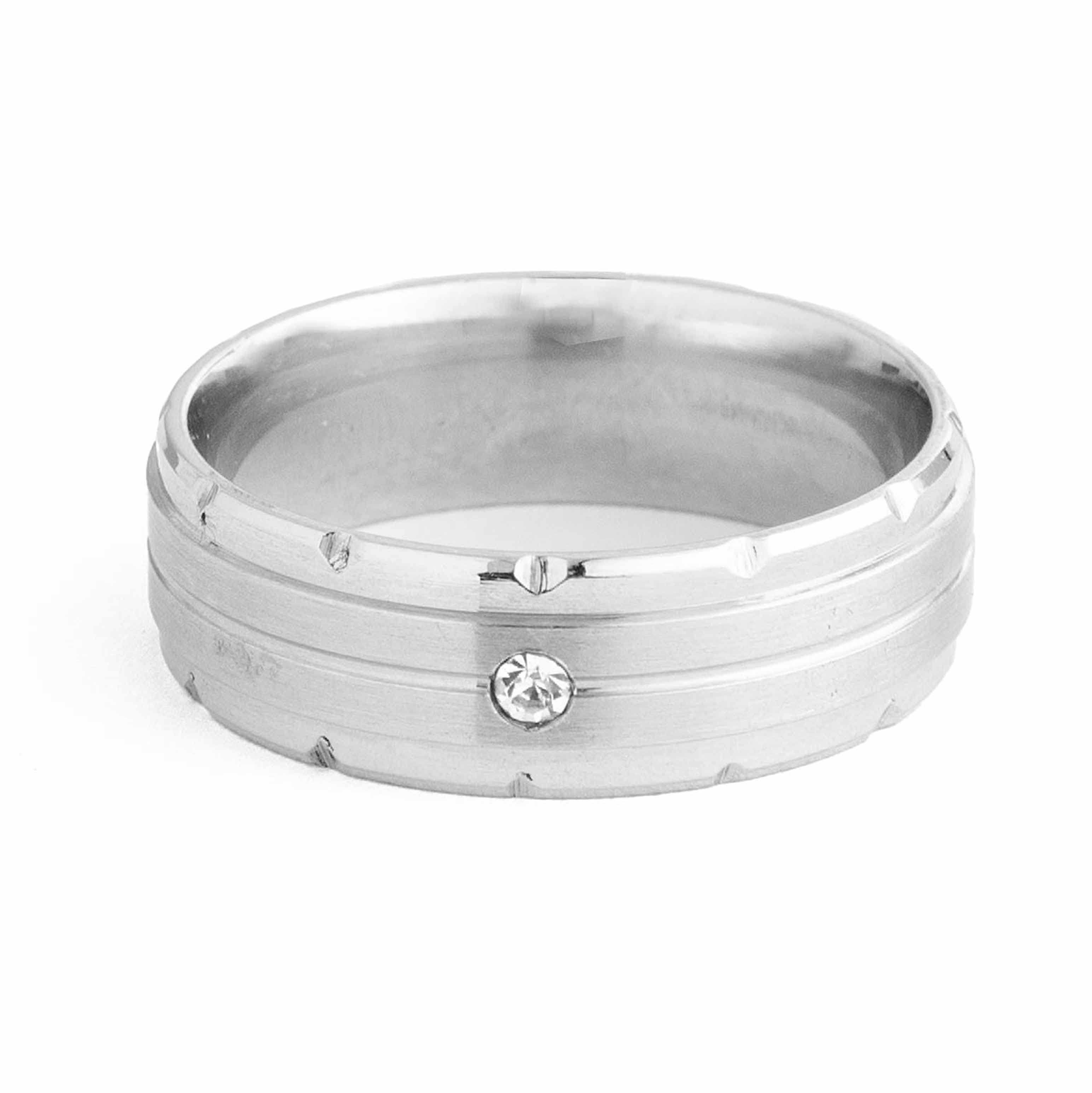 Stainless Steel Band Ring with CZ