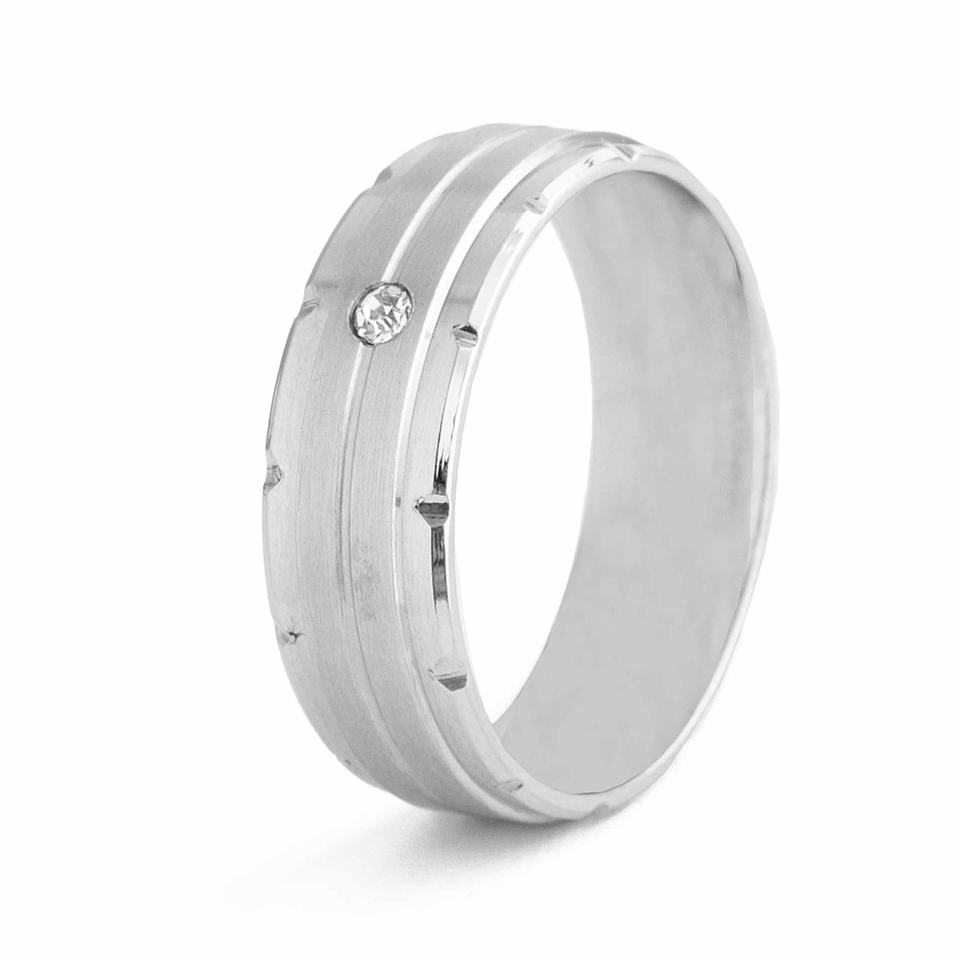  Stainless Steel Band Ring with CZ