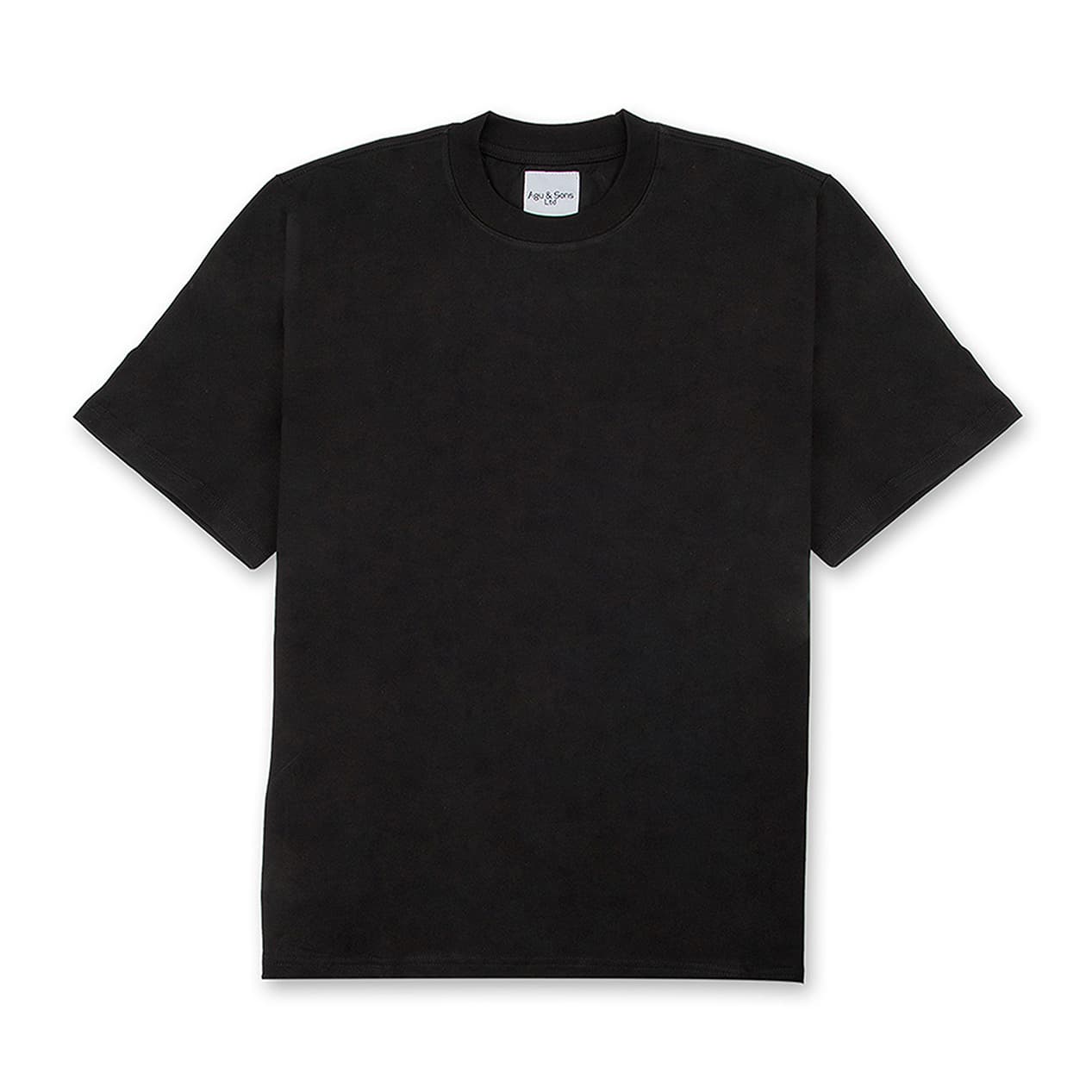 Black t-shirt with large expressive cartoon face graphic. Bold tee.
