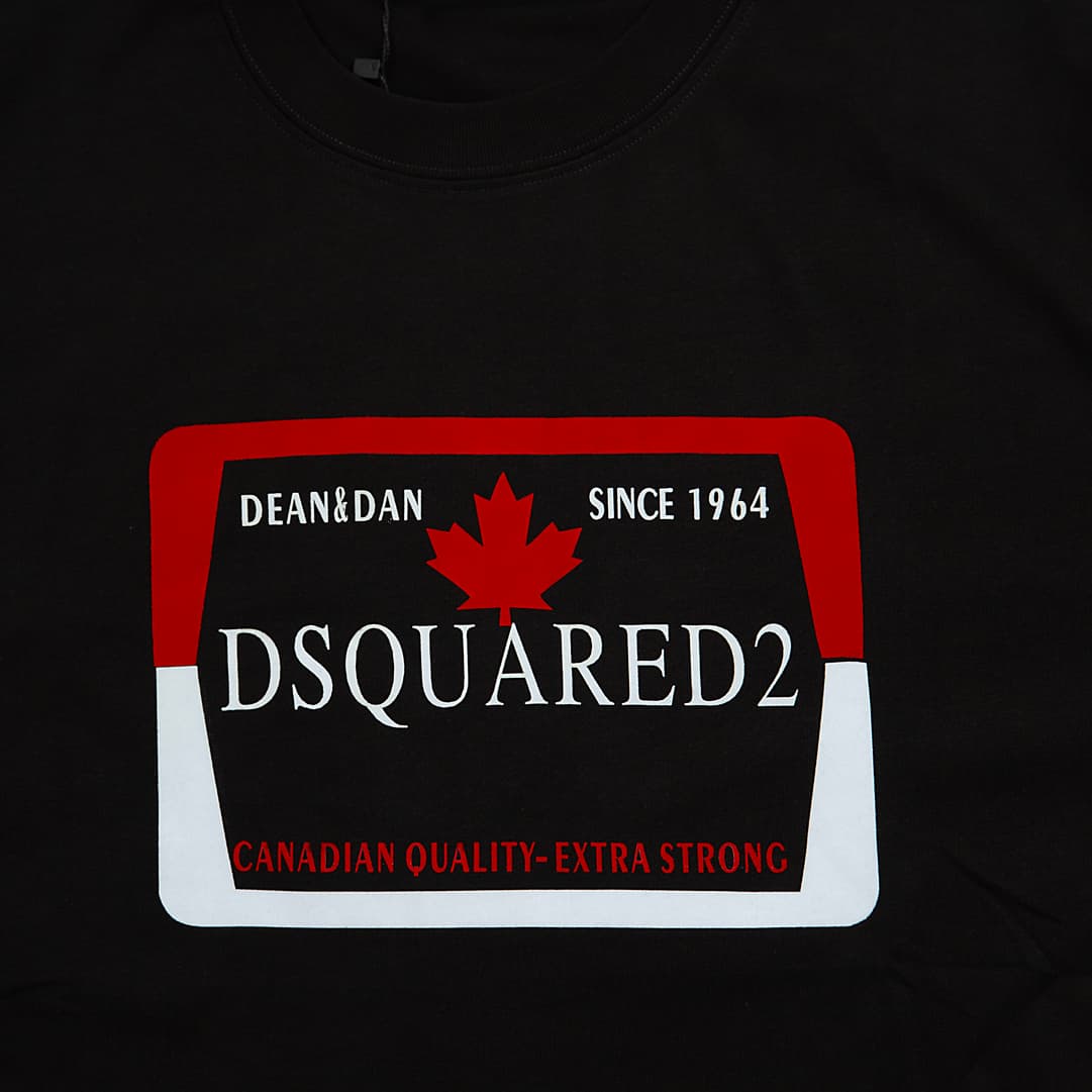 DSQUARED2 Black T-Shirt with Canadian License Plate Graphic Print, Dean & Dan, Since 1964, Crew Neck T-shirt
