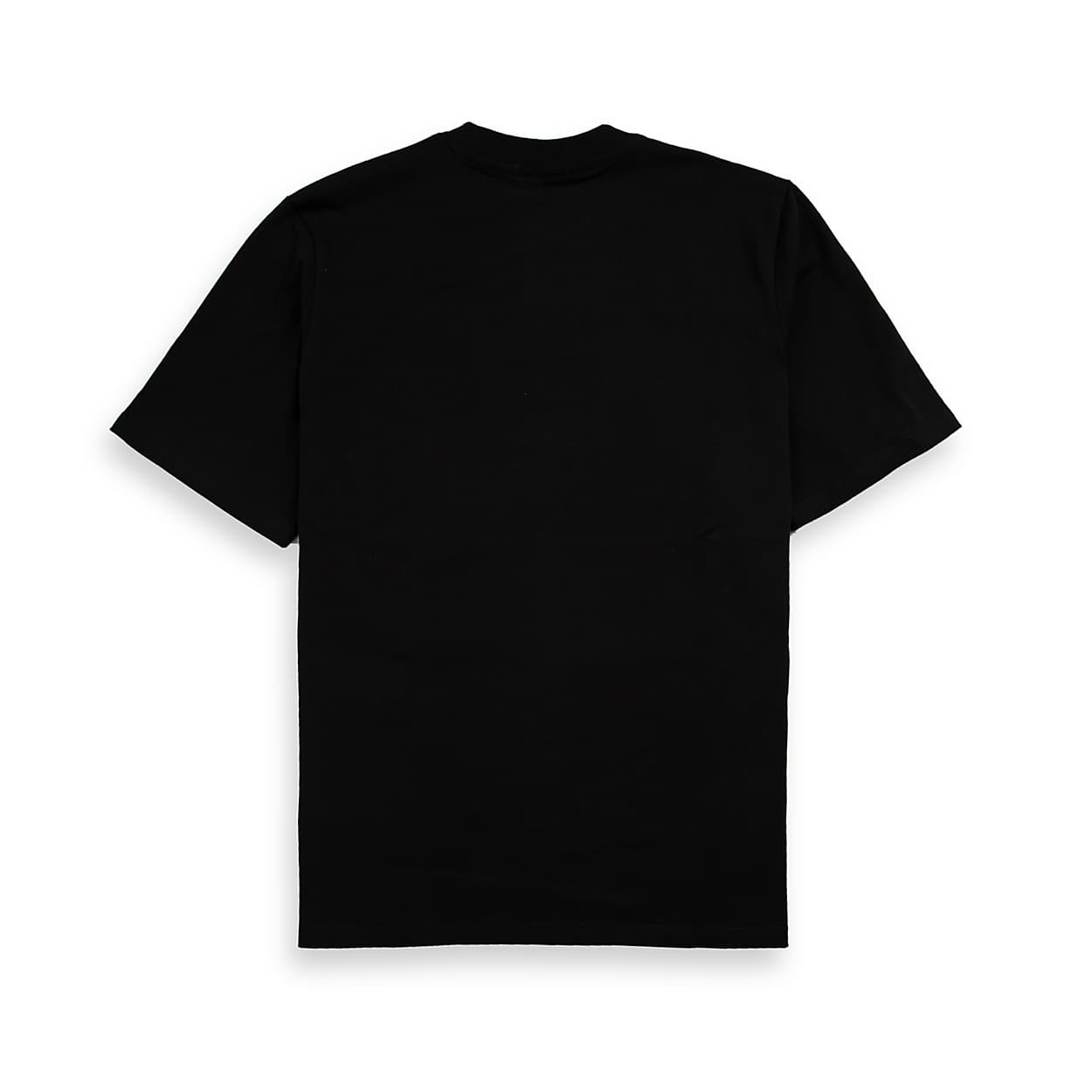 A classic black, short-sleeved, crew-neck t-shirt featuring a unique, stylized graphic of the word "BOSS" across the chest.