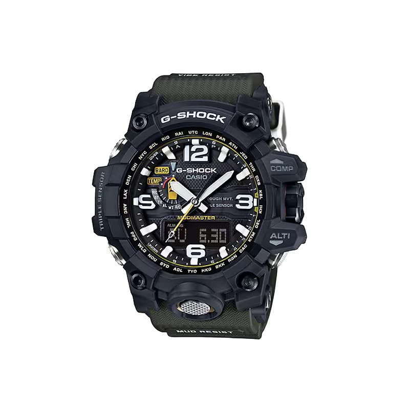 Casio G-Shock Mudmaster GG-B100-1A3DR Watch. Black & green, Triple Sensor, Bluetooth. Rugged outdoor watch.