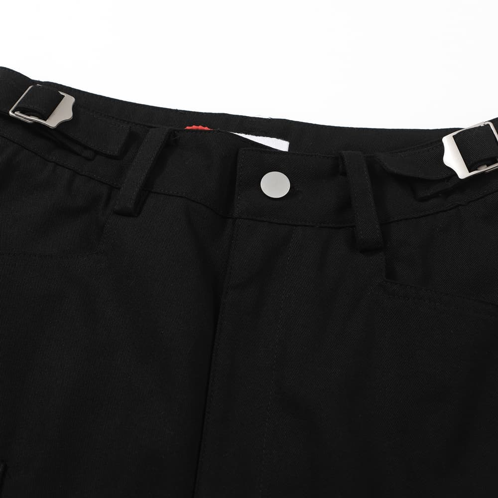 NONNOD Wide-Leg Black Layered Pocket Cargo Pants
