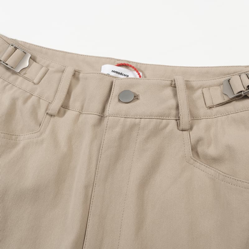 NONNOD Wide-Leg Beige Layered Pocket Cargo Pants