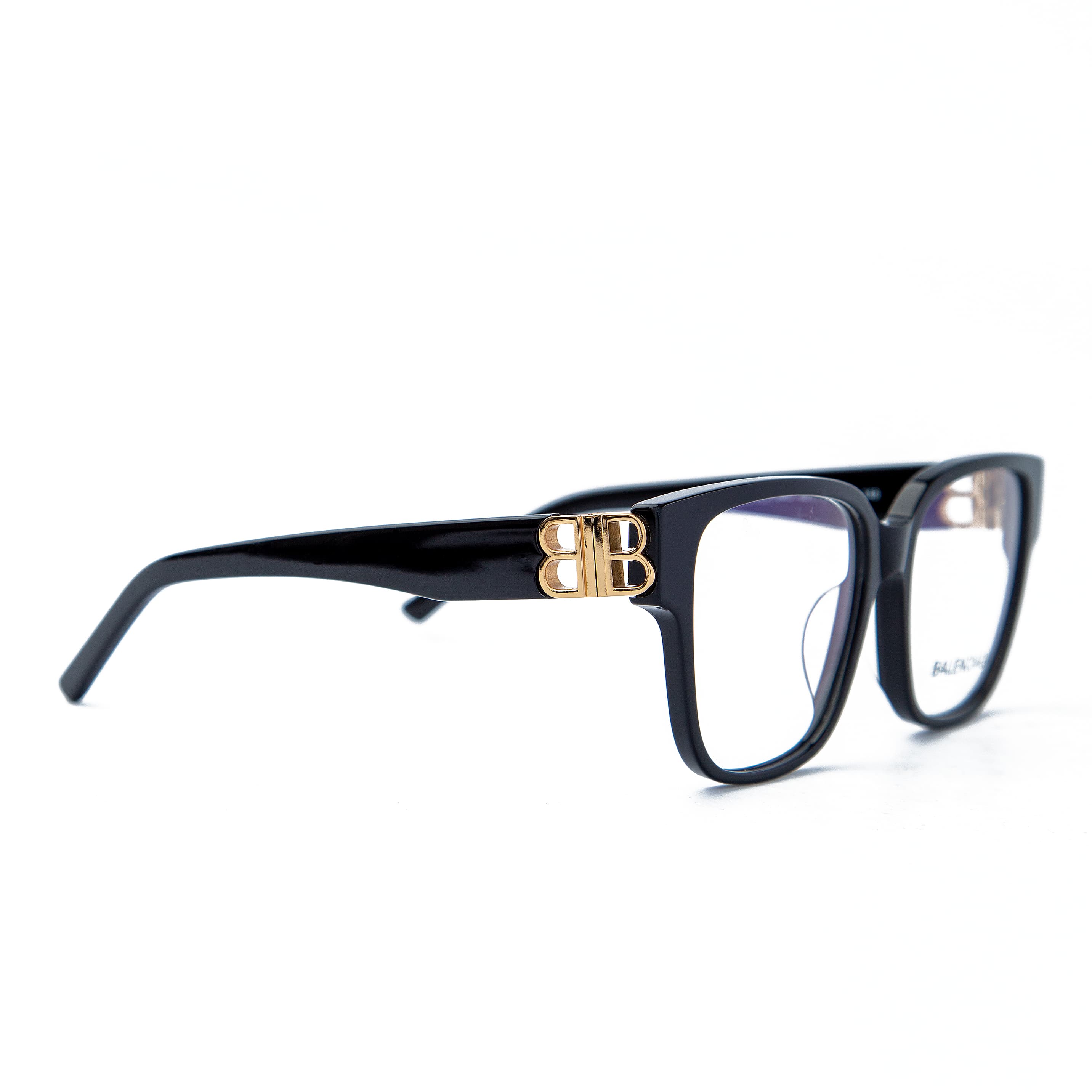 Balenciaga Black Frame Eyeglasses with Gold BB Logo Detailing
