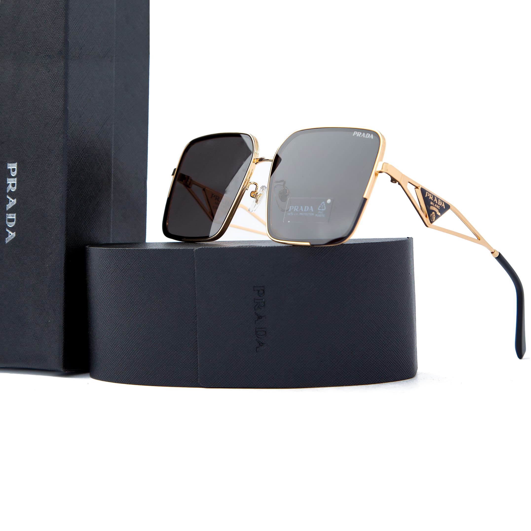 Prada Square Sunglasses - Gold, UV Protection, Stylish
