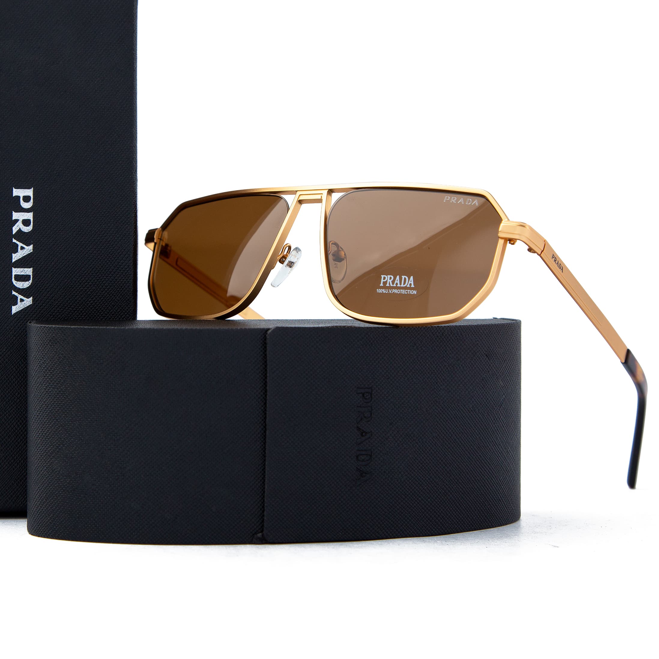 Prada Aviator Sunglasses - Gold, Polarized, UV Protection