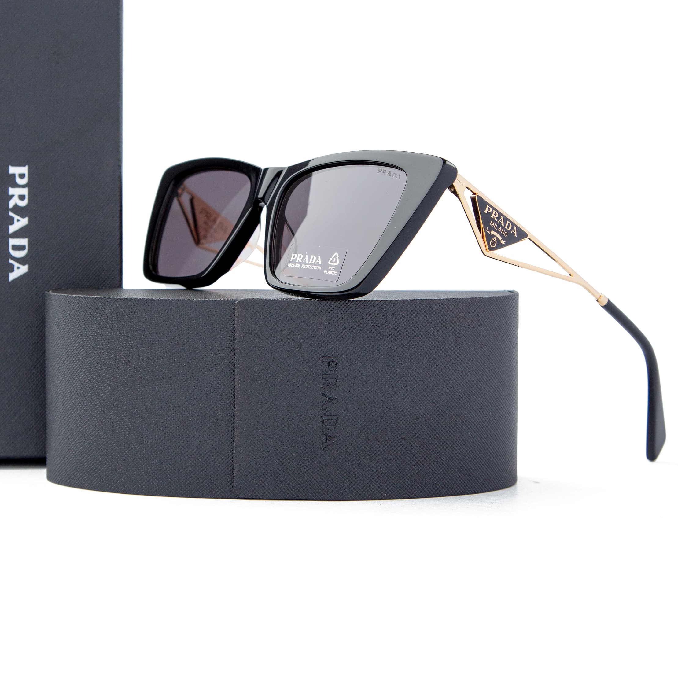 Prada Geometric Black Cat-Eye Sunglasses with Gold Metallic Temples – Luxury  Eyewear with Gradient Lenses in an Elegant Prada Case