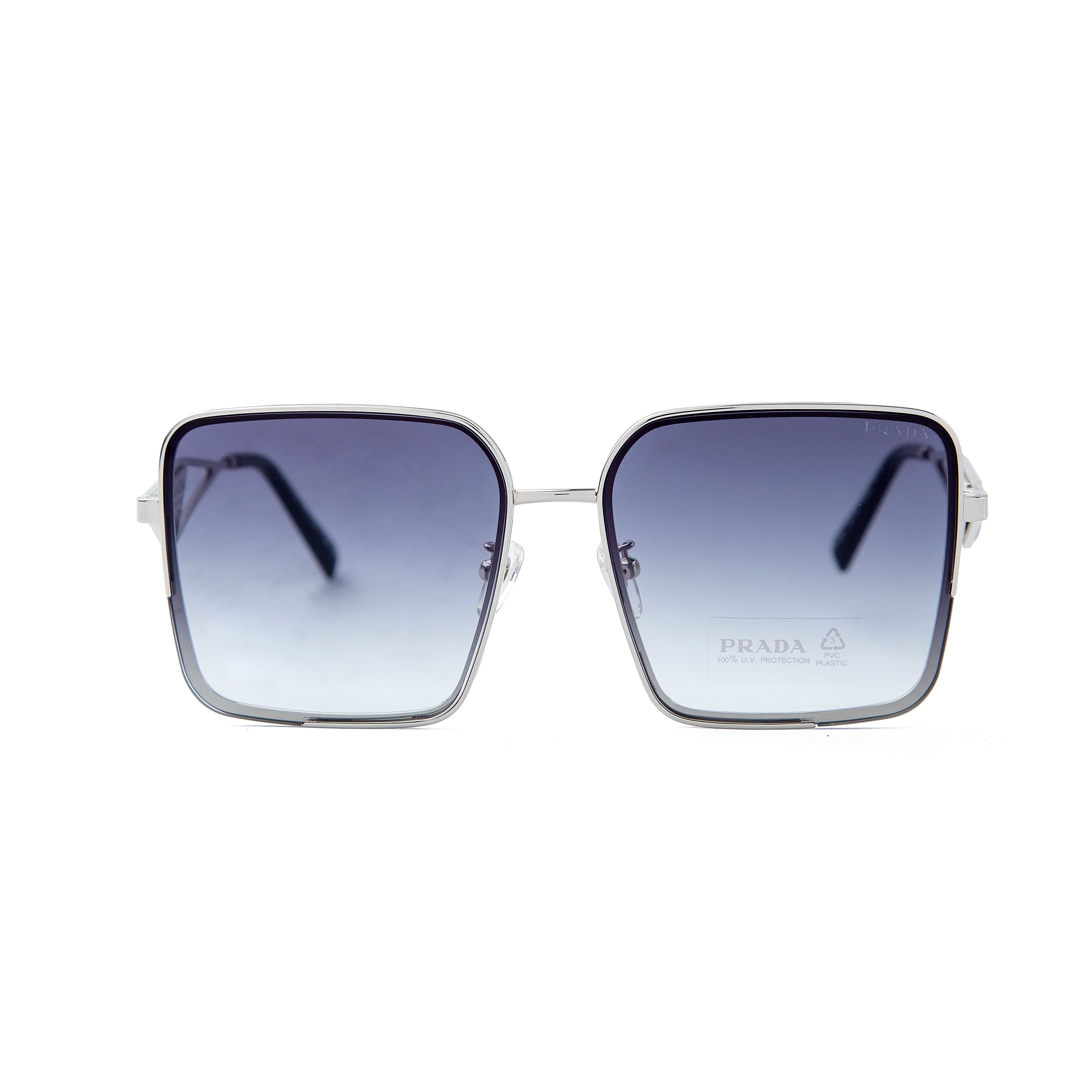 Prada Geometric Oversized Silver Metal Sunglasses with Gradient Gray Lenses - Unisex Luxury Designer Eyewear with UV Protection and Elegant Design