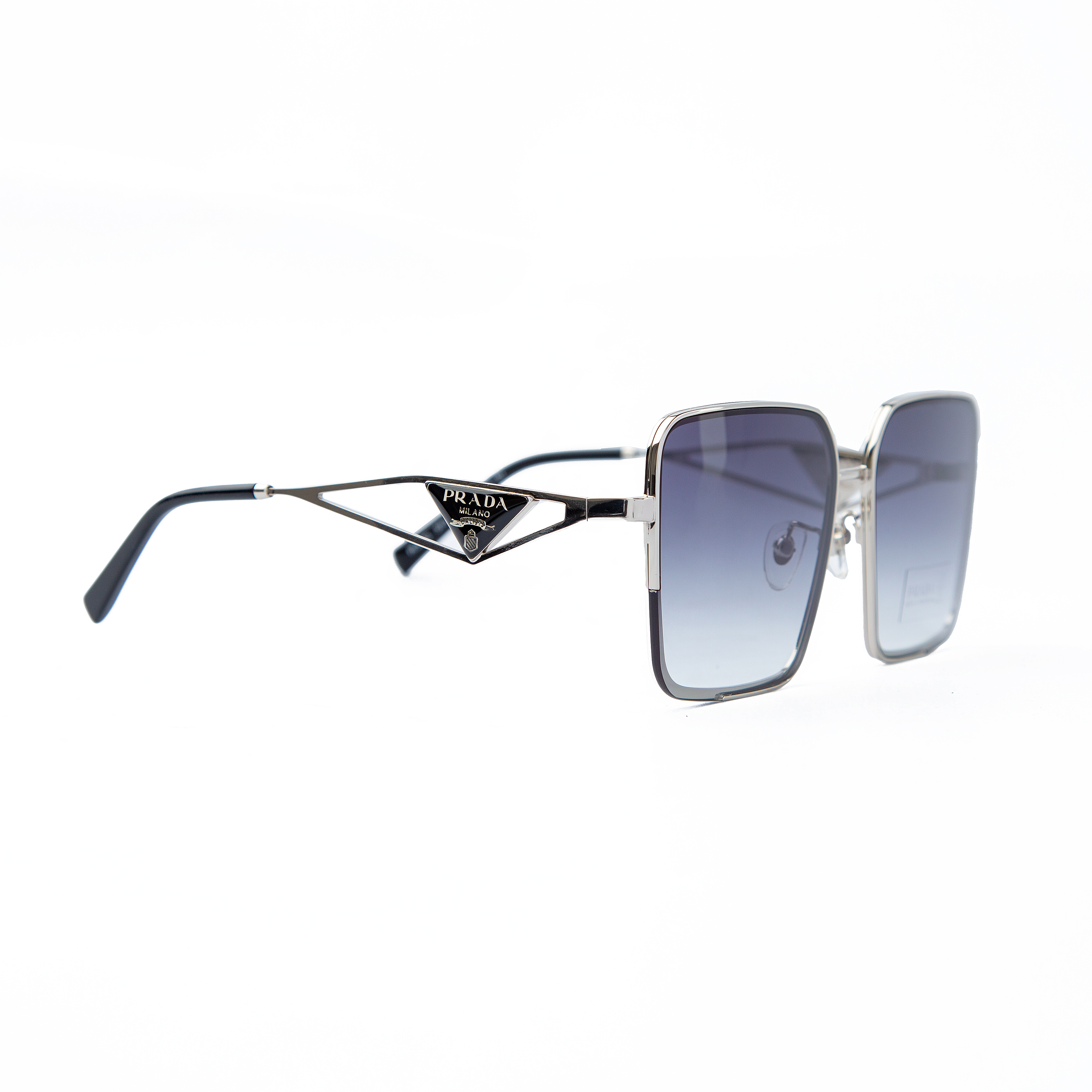 Prada Geometric Oversized Silver Metal Sunglasses with Gradient Gray Lenses - Unisex Luxury Designer Eyewear with UV Protection and Elegant Design