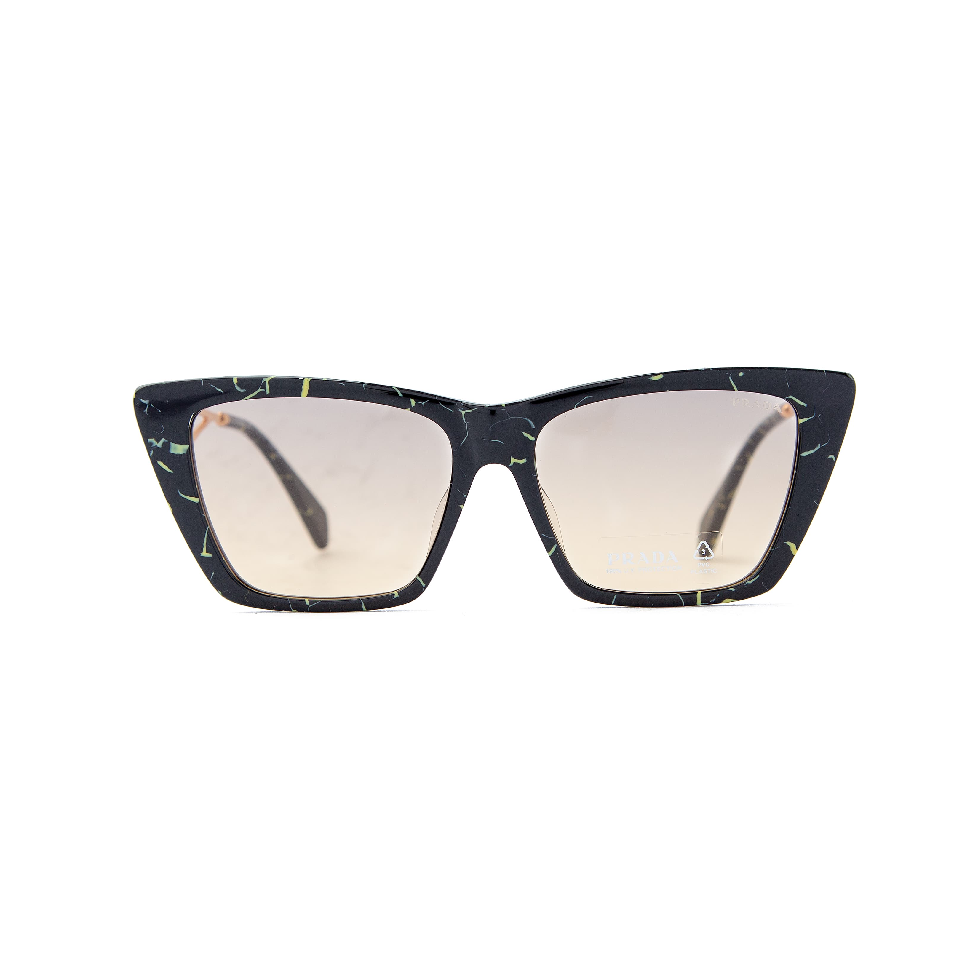 Prada black marble square sunglasses for men, featuring gradient brown lenses, gold accents, and a luxurious design with 100% UV protection.