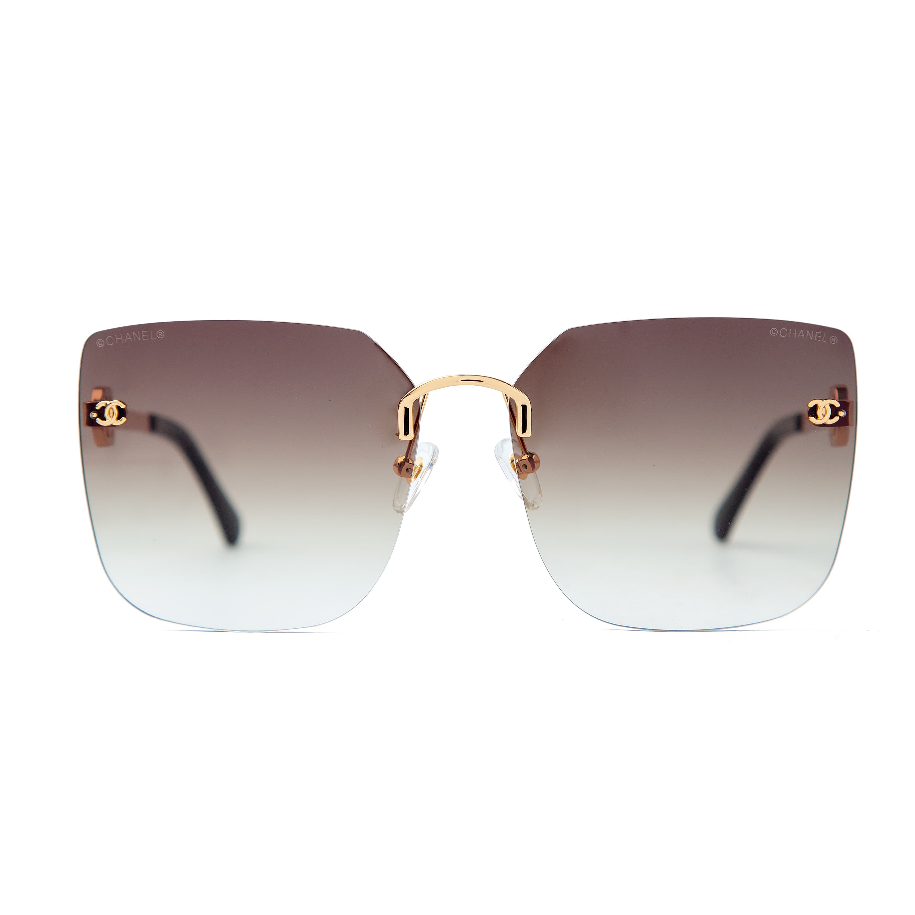 Chanel gradient rimless sunglasses with gold detailing, featuring luxury women's eyewear design and UV protection for a sophisticated look