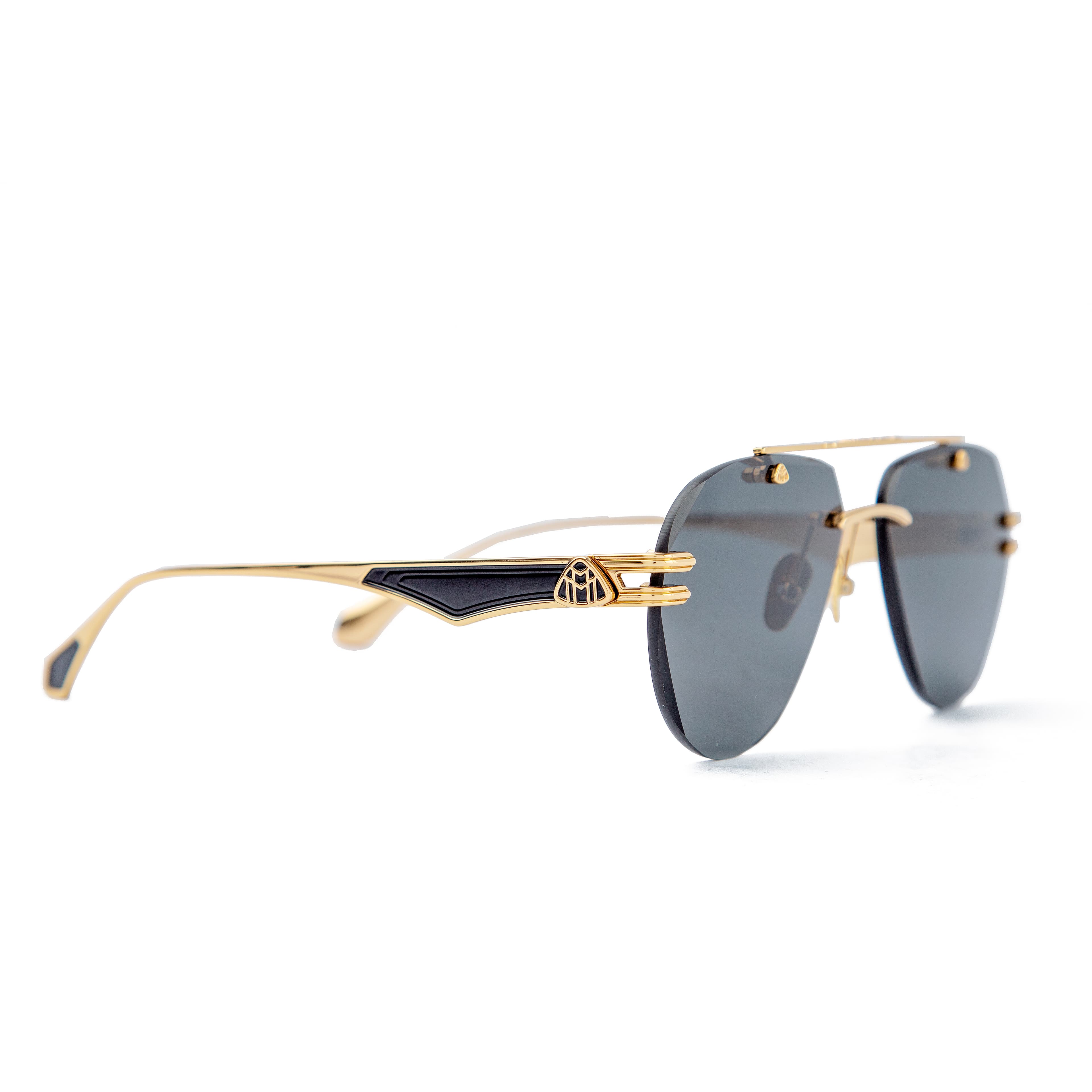 Maybach aviator sunglasses with a gold-tone frame and polarized grey lenses, a luxurious unisex design with iconic Maybach branding