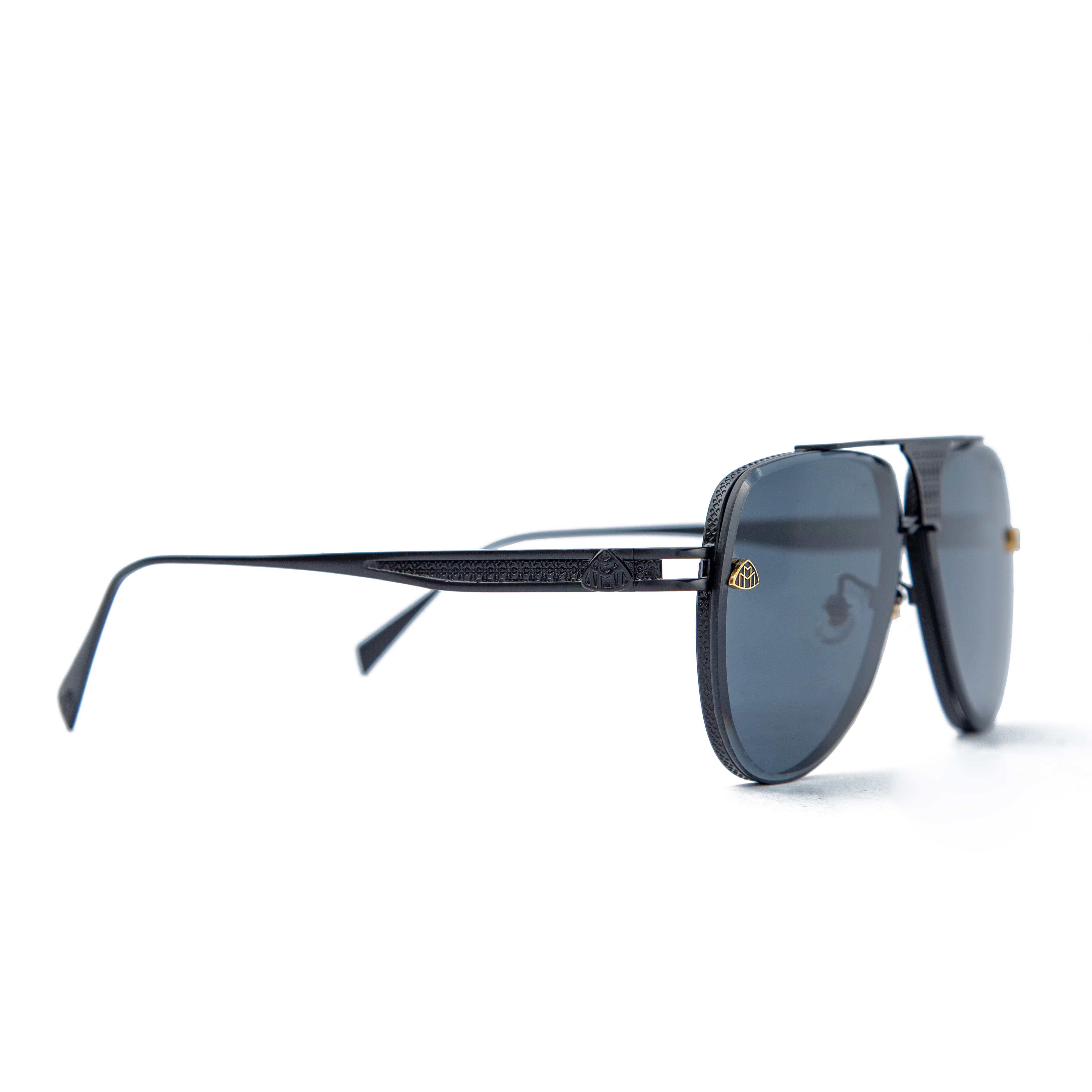 Maybach aviator sunglasses with a black frame and polarized grey lenses, a luxurious unisex design with iconic Maybach branding.