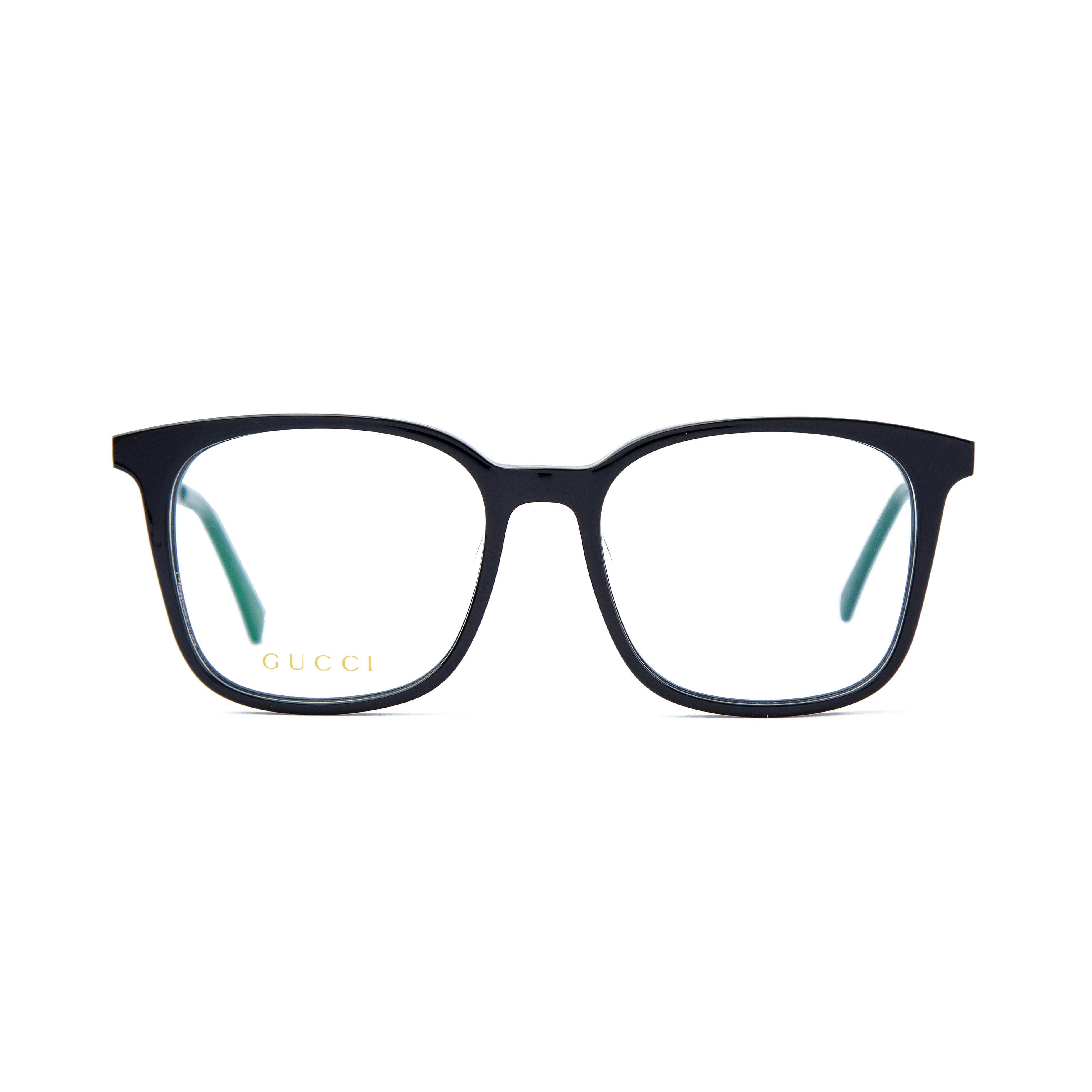 Gucci Black Frame Eyeglasses with gold accents and green case