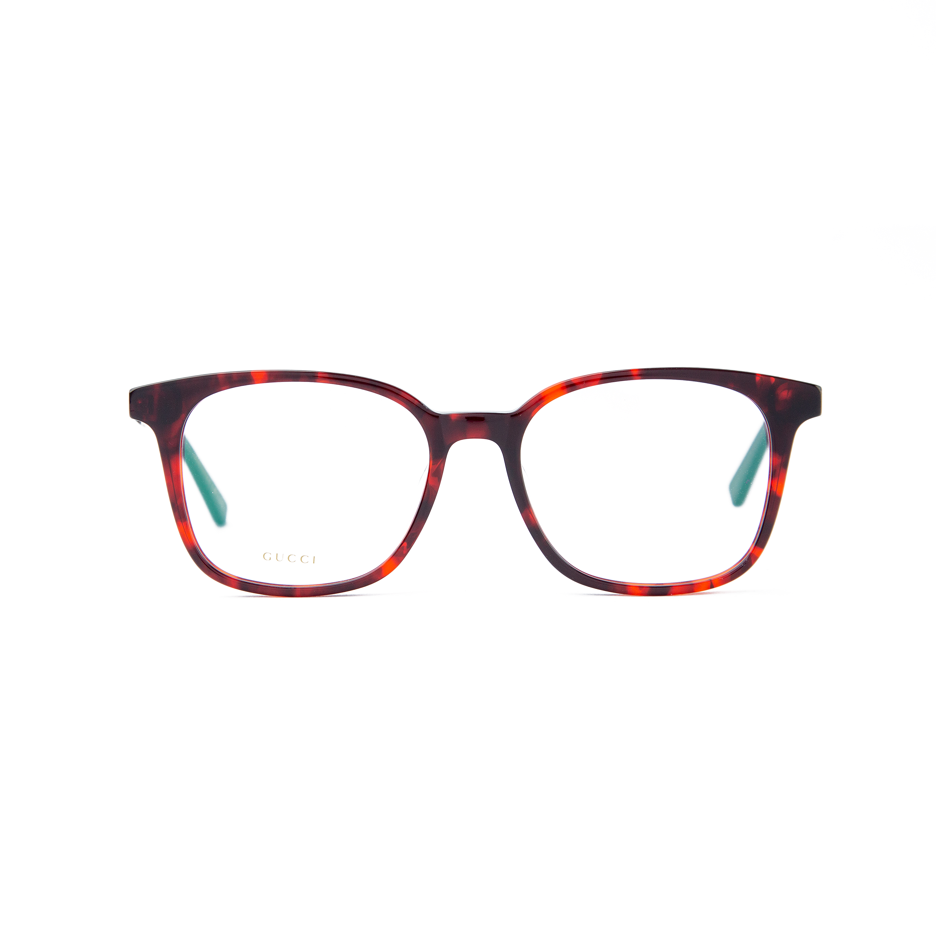 Gucci Tortoiseshell Frame Eyeglasses with gold accents and green case