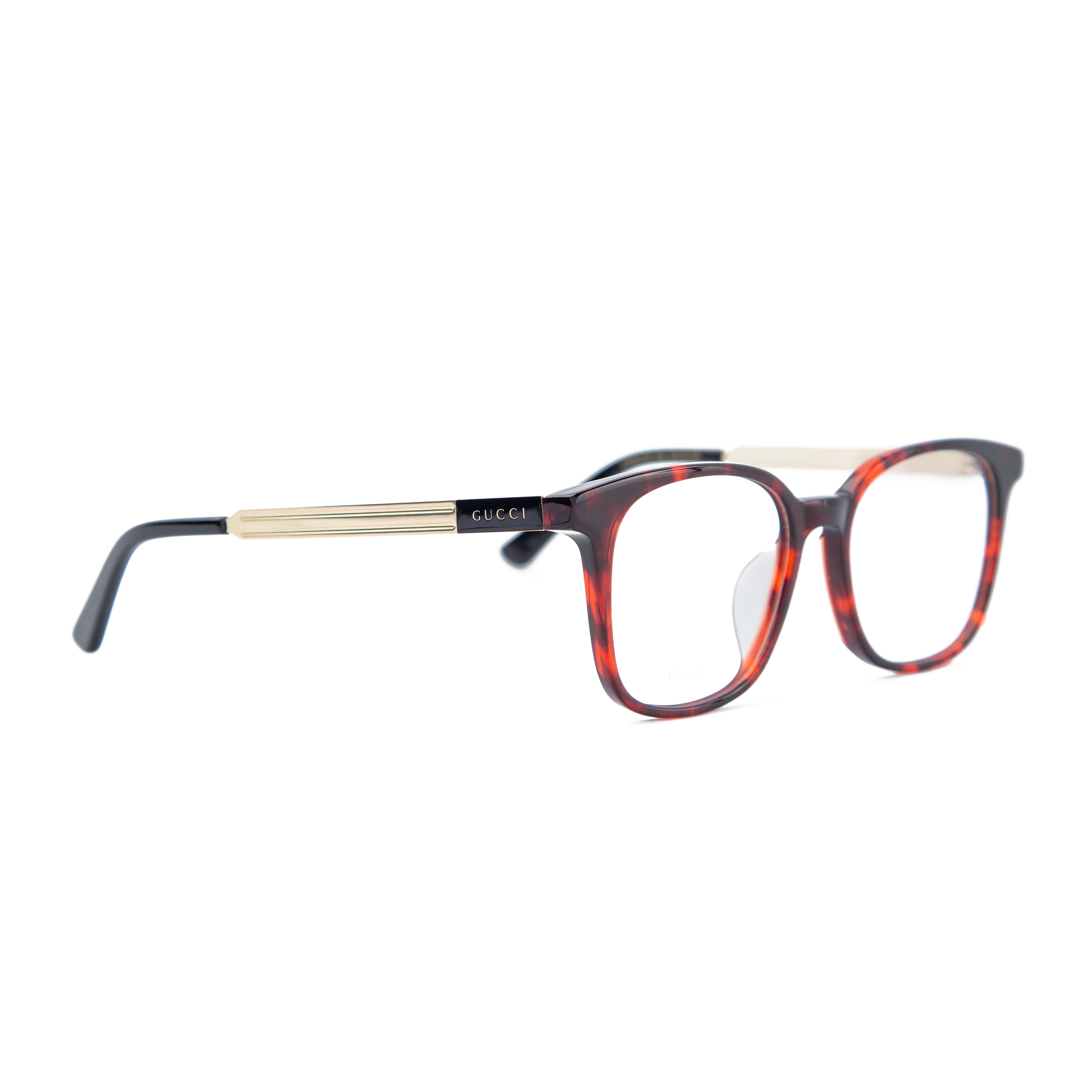 Gucci Tortoiseshell Frame Eyeglasses with gold accents and green case