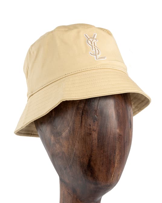 Yves Saint Laurent Wide Brim Bucket Hat, Beige, Off-White Logo, Unisex