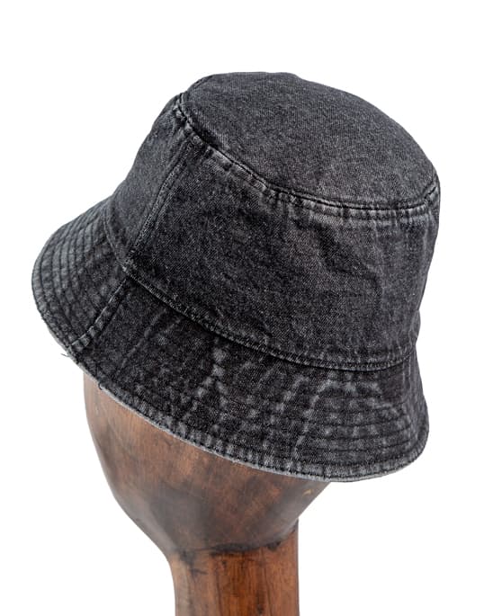 Prada Washed Denim Bucket Hat, Black Denim, Silver Logo, Unisex