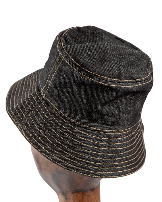 Miu Miu Denim Logo Bucket Hat, Dark Denim, Orange Logo, Women's