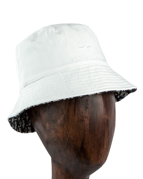 Christian Dior Embroidered Bucket Hat, White, White/Silver Logo, Unisex