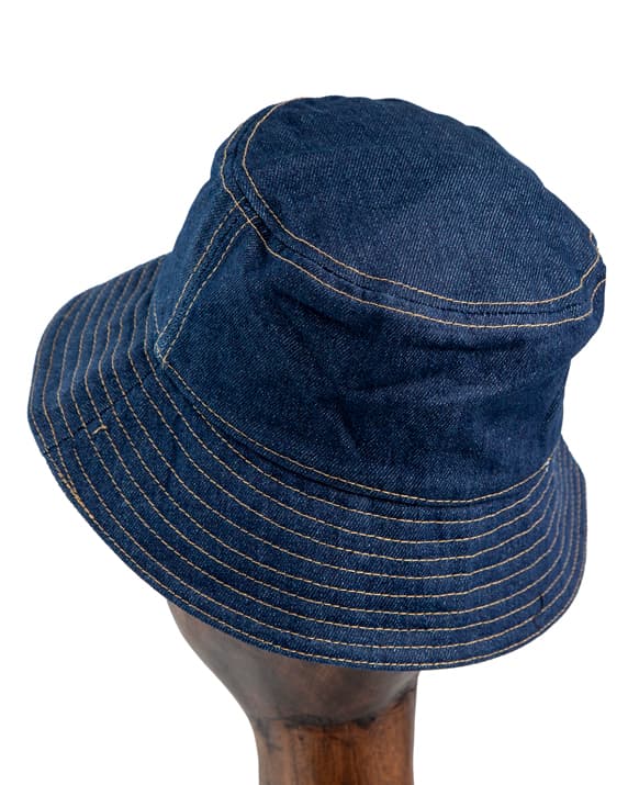 Miu Miu Denim Logo Bucket Hat, Dark Denim, Orange Logo, Women's
