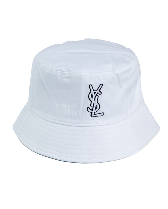 Yves Saint Laurent Bucket Hat, White, Black Logo, Unisex