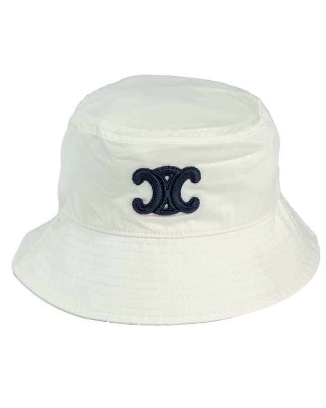 Celine Triomphe Bucket Hat, White, Dark Navy Logo, Unisex