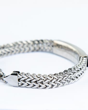 Hublot Stainless Steel Link Bracelet, Silver Steel, Black Logo Plate, Men's Accessory