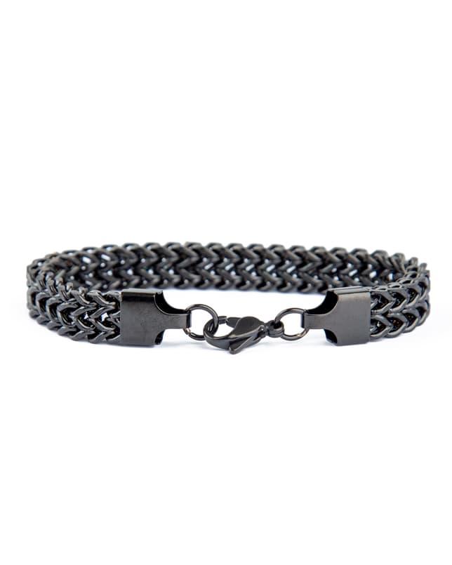Crown Woven Link Bracelet, Black Metal, Gold Crown Emblems, Men's Accessory