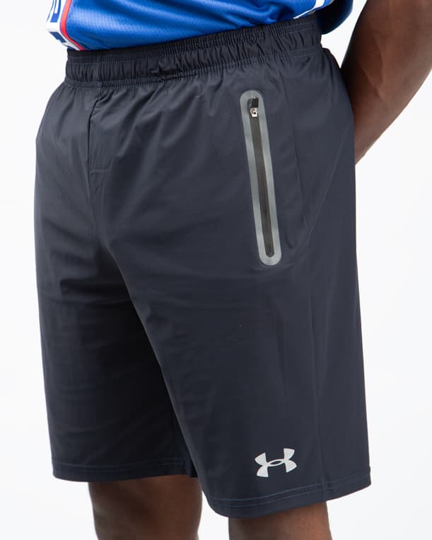 Under Armour Launch Run 7 Inch Shorts, Dark Navy Blue, Men's Running Shorts, Athletic Shorts, Zipper Pockets
