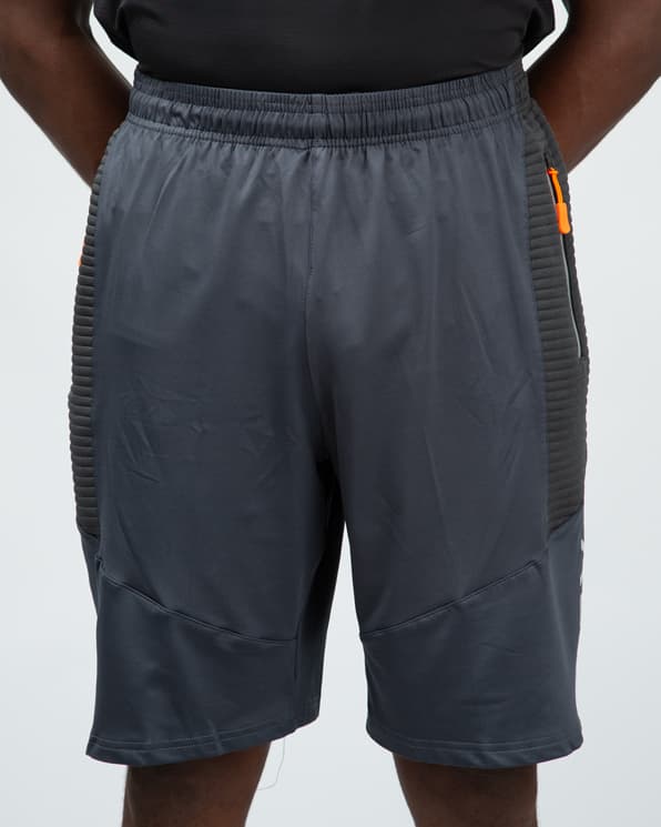 Dark Grey Textured Training Shorts, Men's Performance Shorts, Athletic Shorts, Workout Shorts, Zipper Pocket
