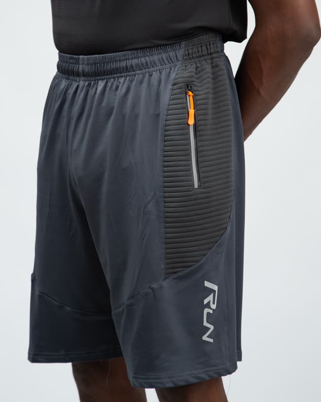 Dark Grey Textured Training Shorts, Men's Performance Shorts, Athletic Shorts, Workout Shorts, Zipper Pocket