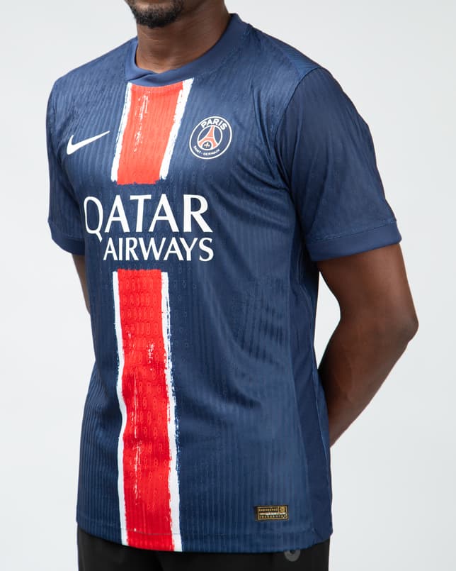 Nike PSG 2023/24 Home Authentic Jersey, Navy Blue, Red Stripe, Qatar Airways, Soccer Jersey